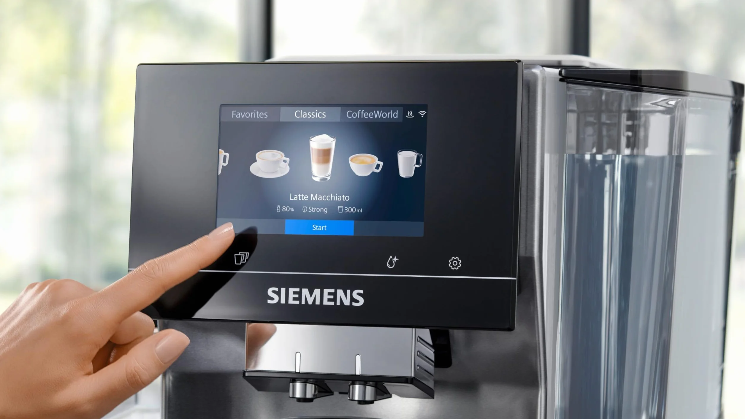 SIEMENS, w pełni automatyczny ekspres do kawy zbożowej, EQ700, ekran iSelect,coffeeWorld,Cold Brew,Slow Brew,taca na mleko, adapter do cegieł na mleko, Home Connect, stal nierdzewna, biały, integralny
