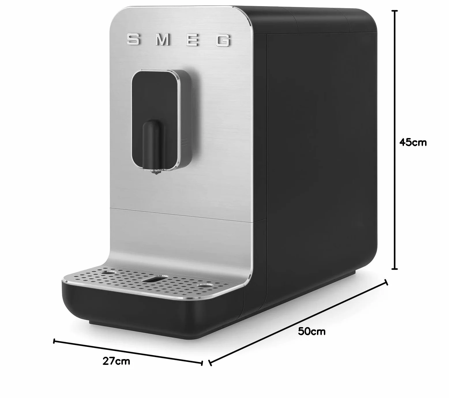 Smeg, Automatyczny ekspres do kawy espresso BCC11BLMEU, wbudowany młynek do ziarna, system termoblokowy, zbiornik na wodę 1,4 l, wyjmowany pojemnik na odpady, kompaktowe wymiary, 1350W, czarny