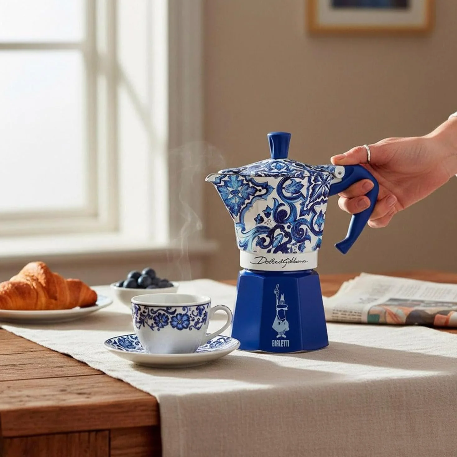 Bialetti Dolce & Gabbana Mocha Express Blue Mediterraneo na 3 filiżanki, Direct Fire (ekspres do kawy, ekspres do espresso)