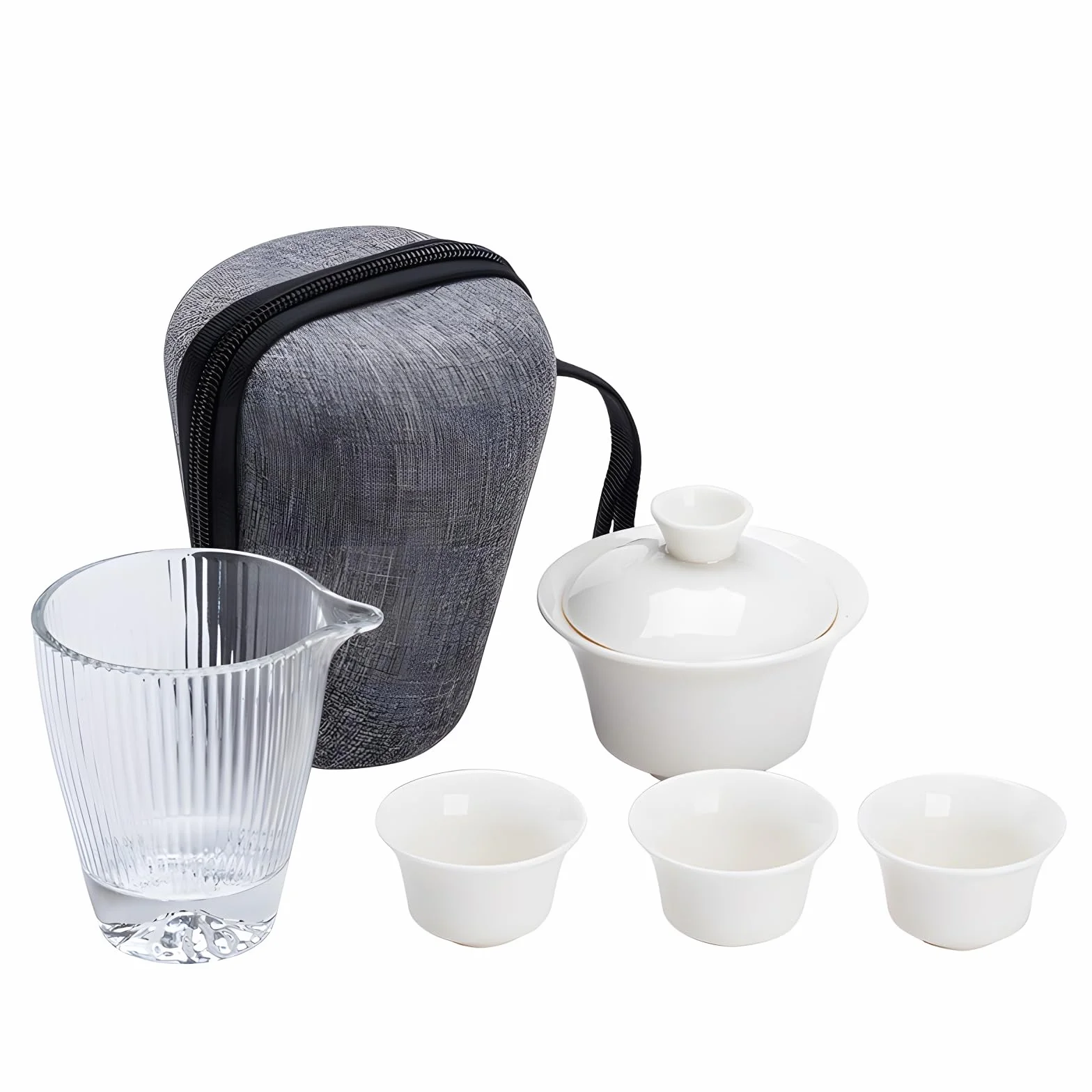 TFixol Ceramiczny podróżny zestaw do herbaty Gaiwan Kungfu, chiński nefryt suetowy białej porcelany zestaw misek do herbaty, przenośny do domu biznes hotel biały zestaw-5