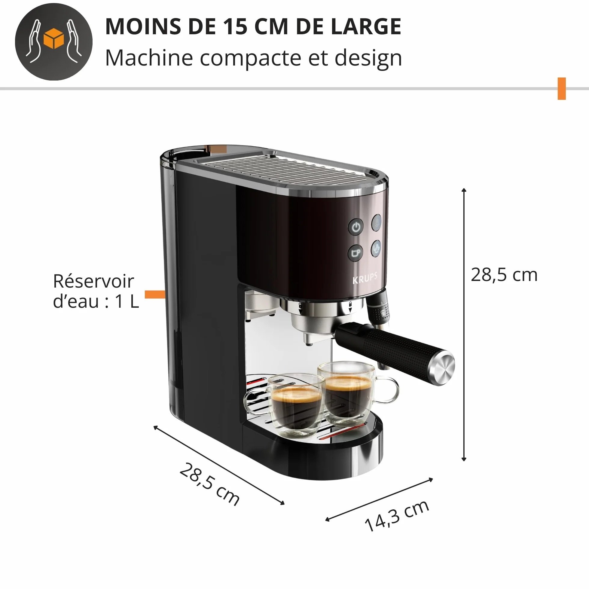 Krups XP444G Virtuoso+ ekspres do espresso | ciśnienie pompy 15 bar | 3 filtry kremowe | dysza pary ze stali nierdzewnej | intuicyjny panel sterowania | pokrętło | w zestawie łyżeczka dozująca/ubijak