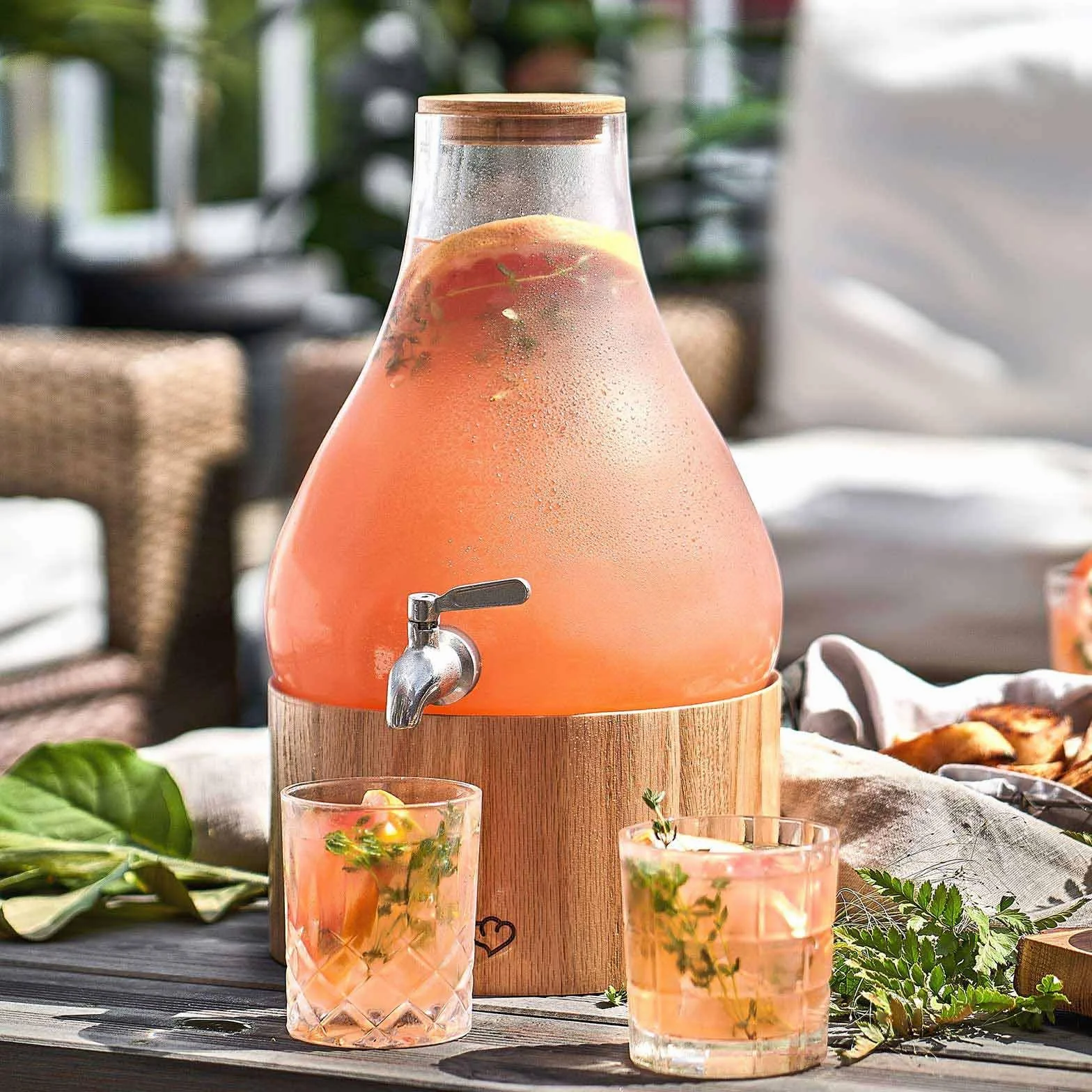 SPRINGLANE szklany dozownik do napojów 5,5 l Gloria z kranikiem i stojakiem ze stali nierdzewnej z drewna dębowego, dozownik lemoniady, Vintage Design Mason Jar