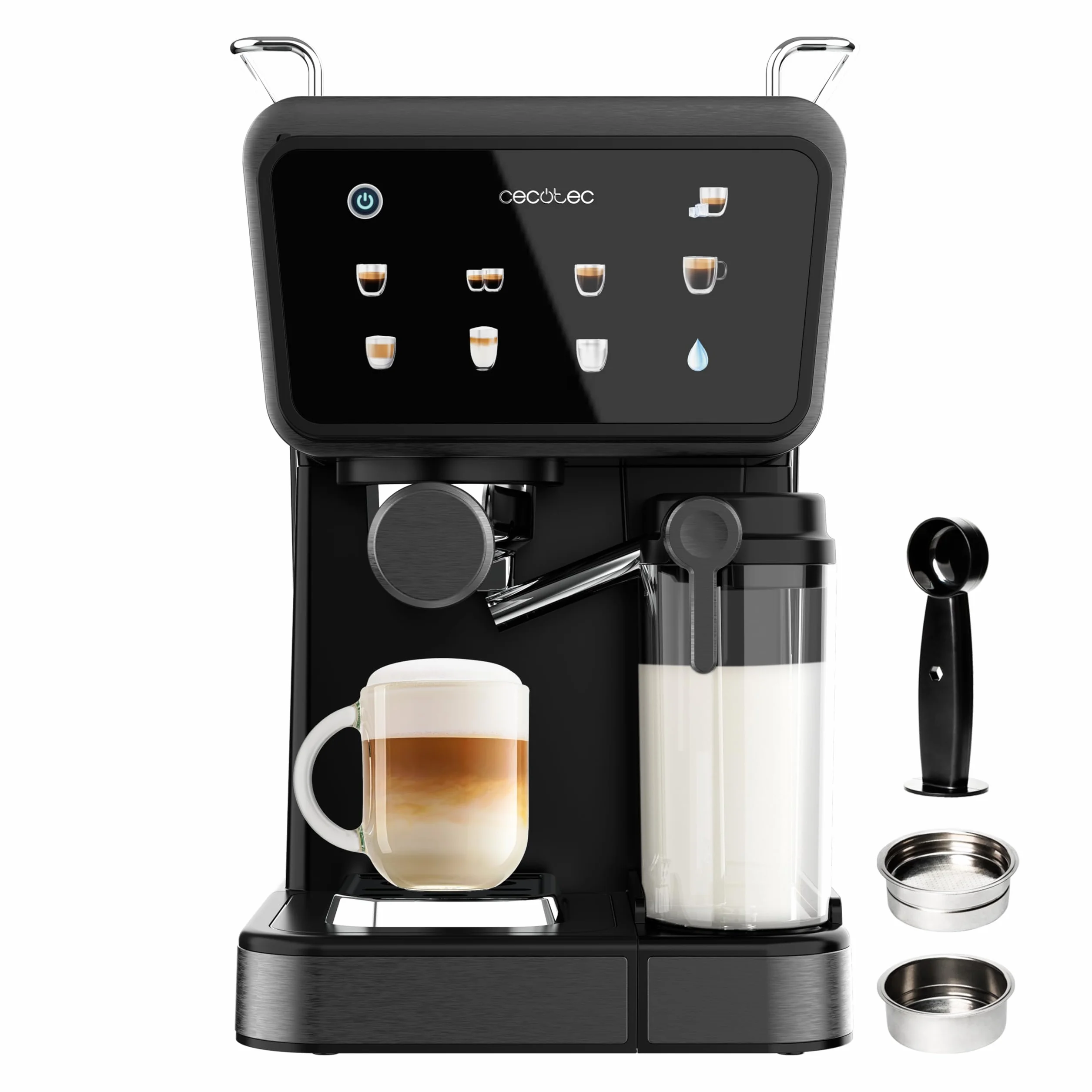 Cecotec Ekspresy do kawy półautomatyczne Power Espresso Touch ColdBrew Latte. 1350 W, 20 barów, zimny, hartowany lub gorący, ekran dotykowy, zbiornik na wodę 1,5 l, zbiornik na mleko, podwójne ramię