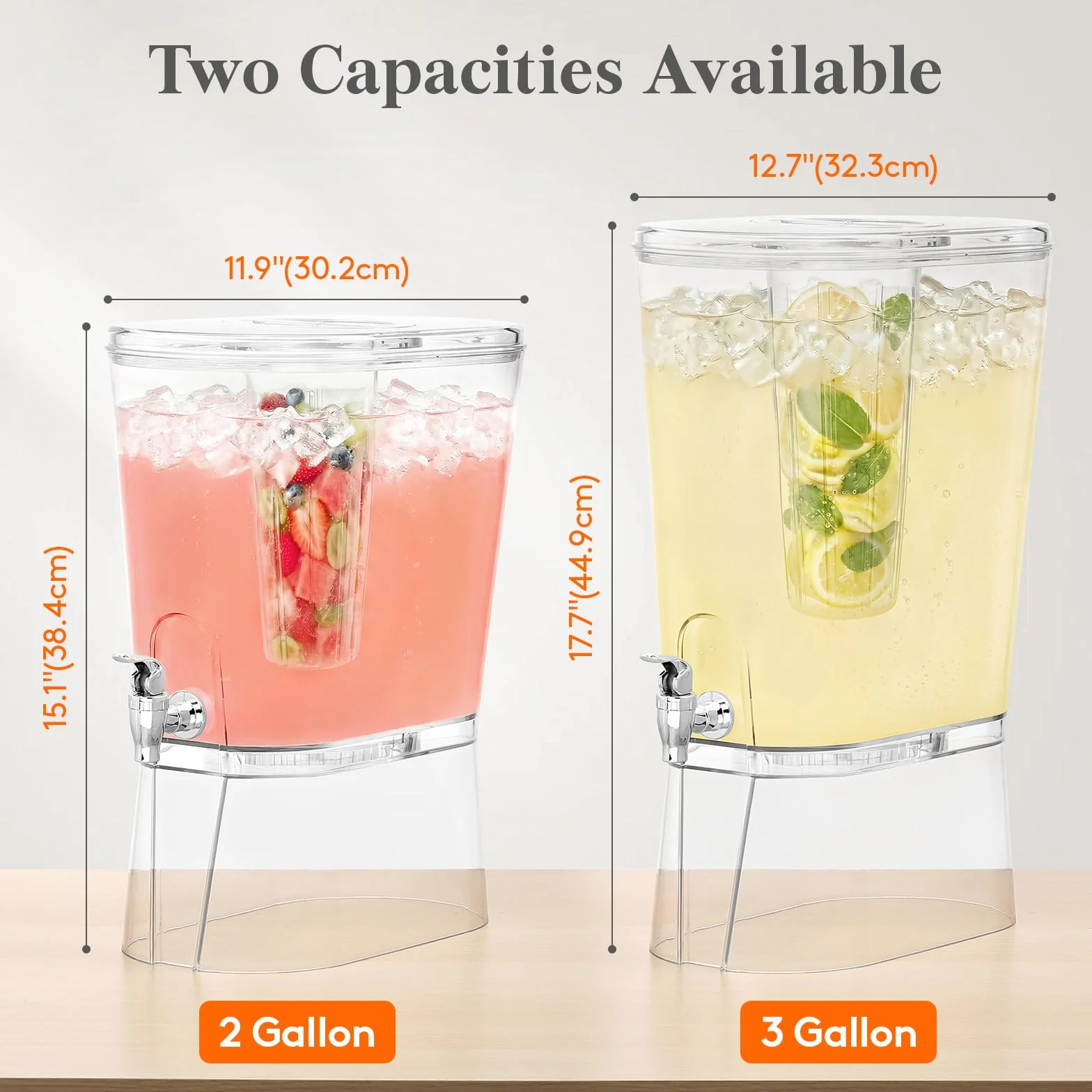 Lifewit 2 x 8 l dozownik do napojów z kranikiem, stojakiem, cylindrem na lód i kasowalną tabliczką, z tworzywa sztucznego, do lemoniady, soku, wody, napojów, kolumny na imprezę, bufet, 30 x 38 cm