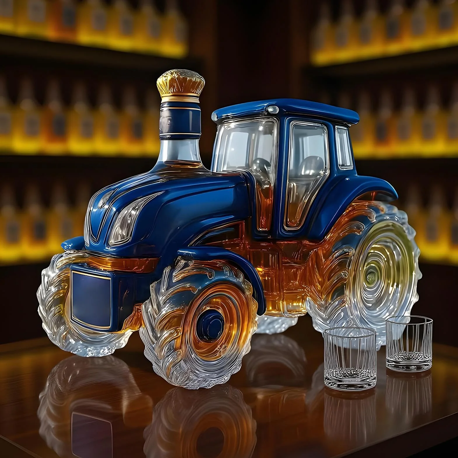 Butelki na alkohol | Szklany traktor pusty | Dekoracyjna szklana butelka na whisky, do tequili, wódki, brandy, dekoracja domu, baru, biura, restauracji, mężczyzn, na urodziny, Boże Narodzenie