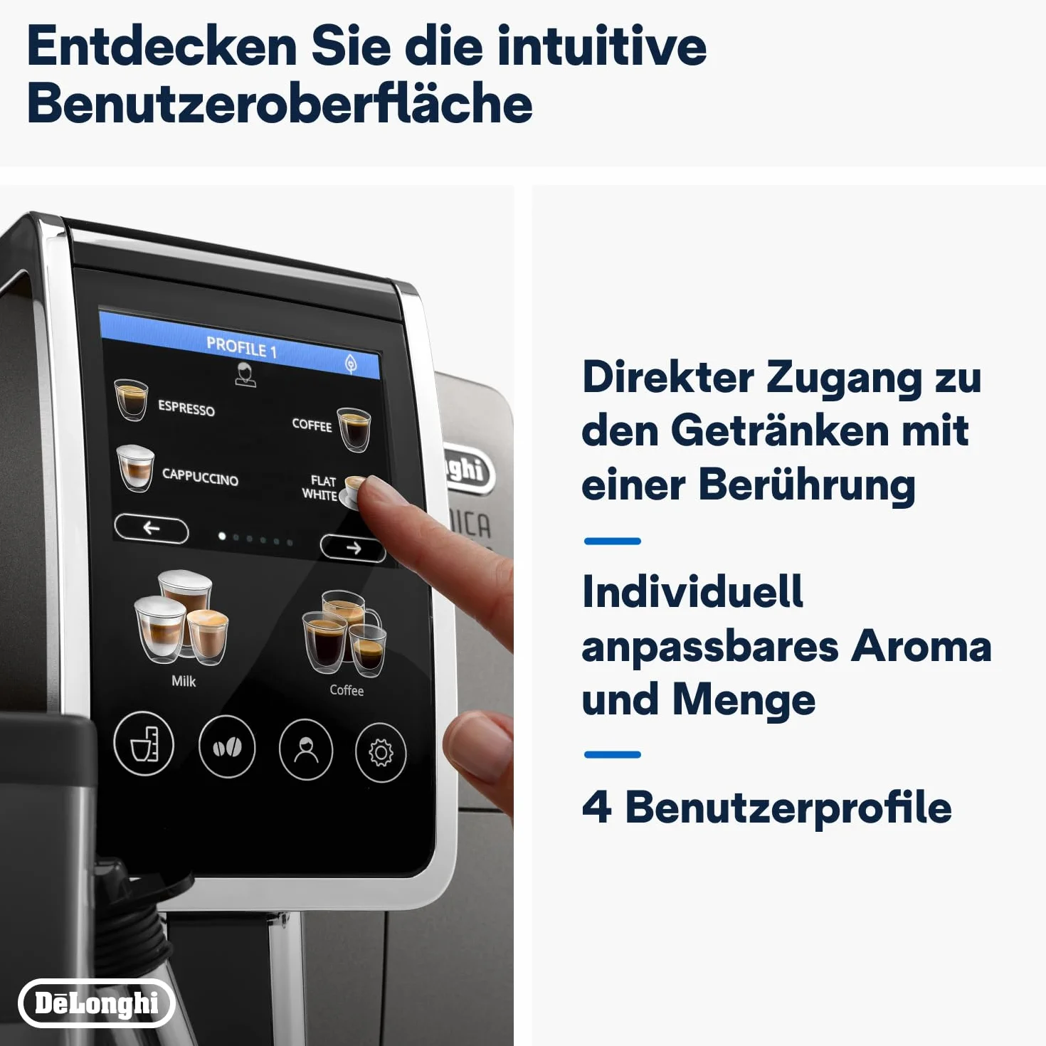 De'Longhi Dinamica Plus ECAM380.95.TB automatyczny ekspres do kawy z systemem mlecznym LatteCrema One-Touch Cappuccino z 24 przepisami, kolorowy wyświetlacz TFT o przekątnej 3,5 cala, 1450 W,