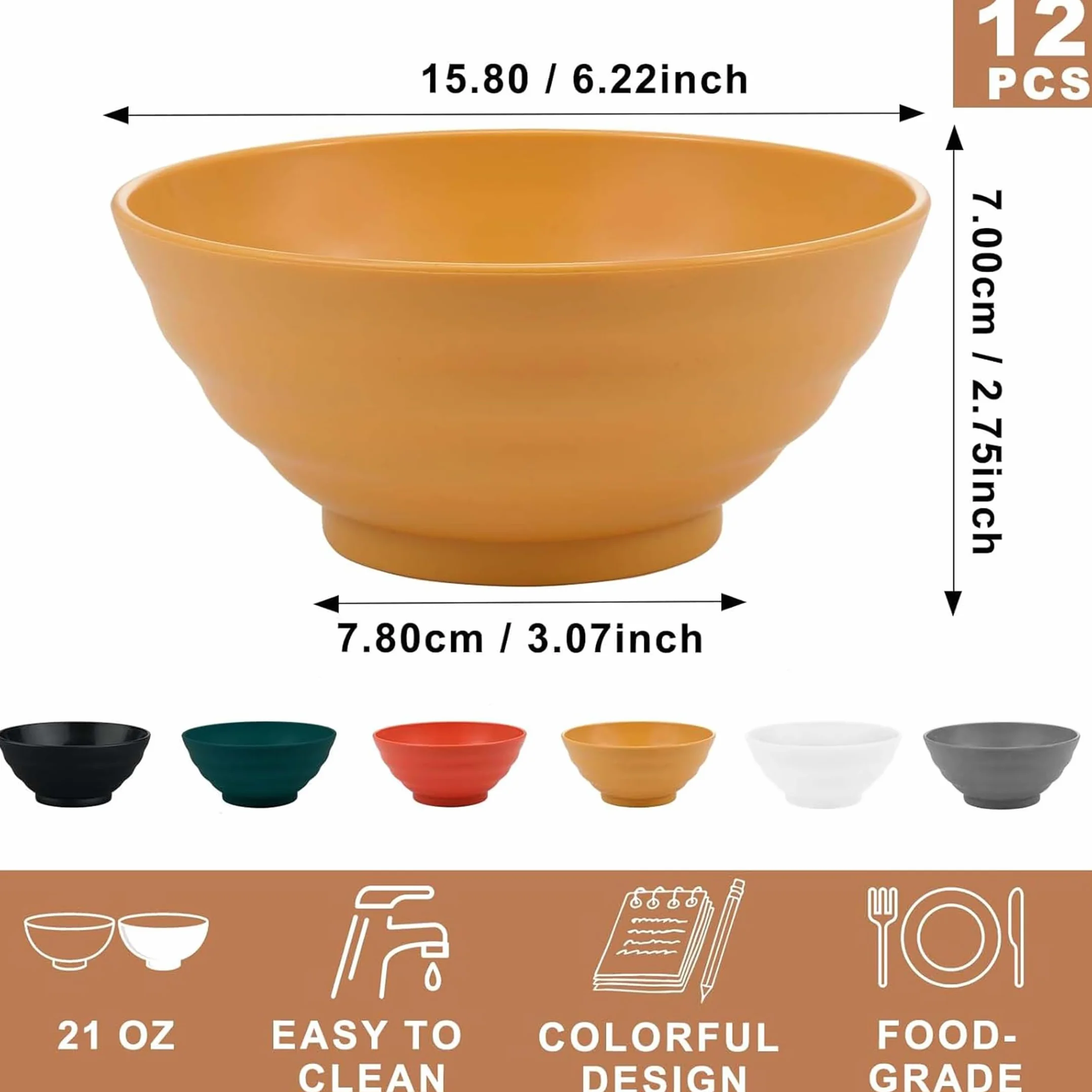 Bestdin Miseczki na musli, zestaw 12 sztuk, 600 ml, miski na zupę, salaterki, nietłukące, lekkie, zestaw misek i misek z tworzywa sztucznego, nie zawierają BPA, nadają się do kuchenki mikrofalowej i