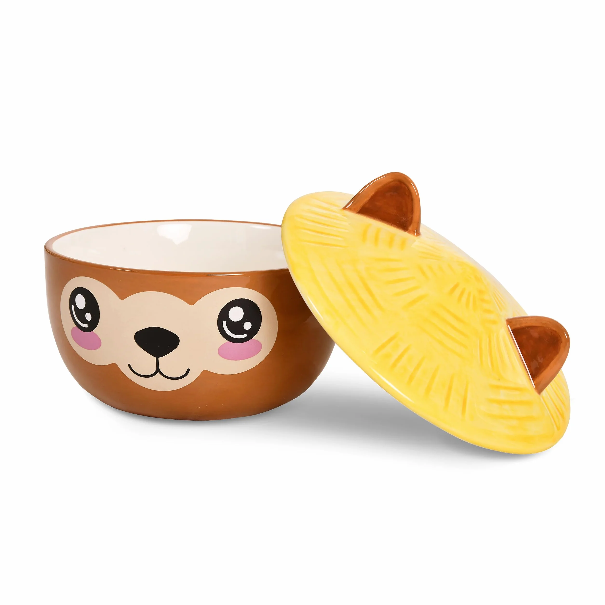Elbenwald Alpaka Kawaii miska z pokrywką dla fanów anime Ramen miska na płatki śniadaniowe z nadrukiem dookoła 550 ml ceramiczna brązowy