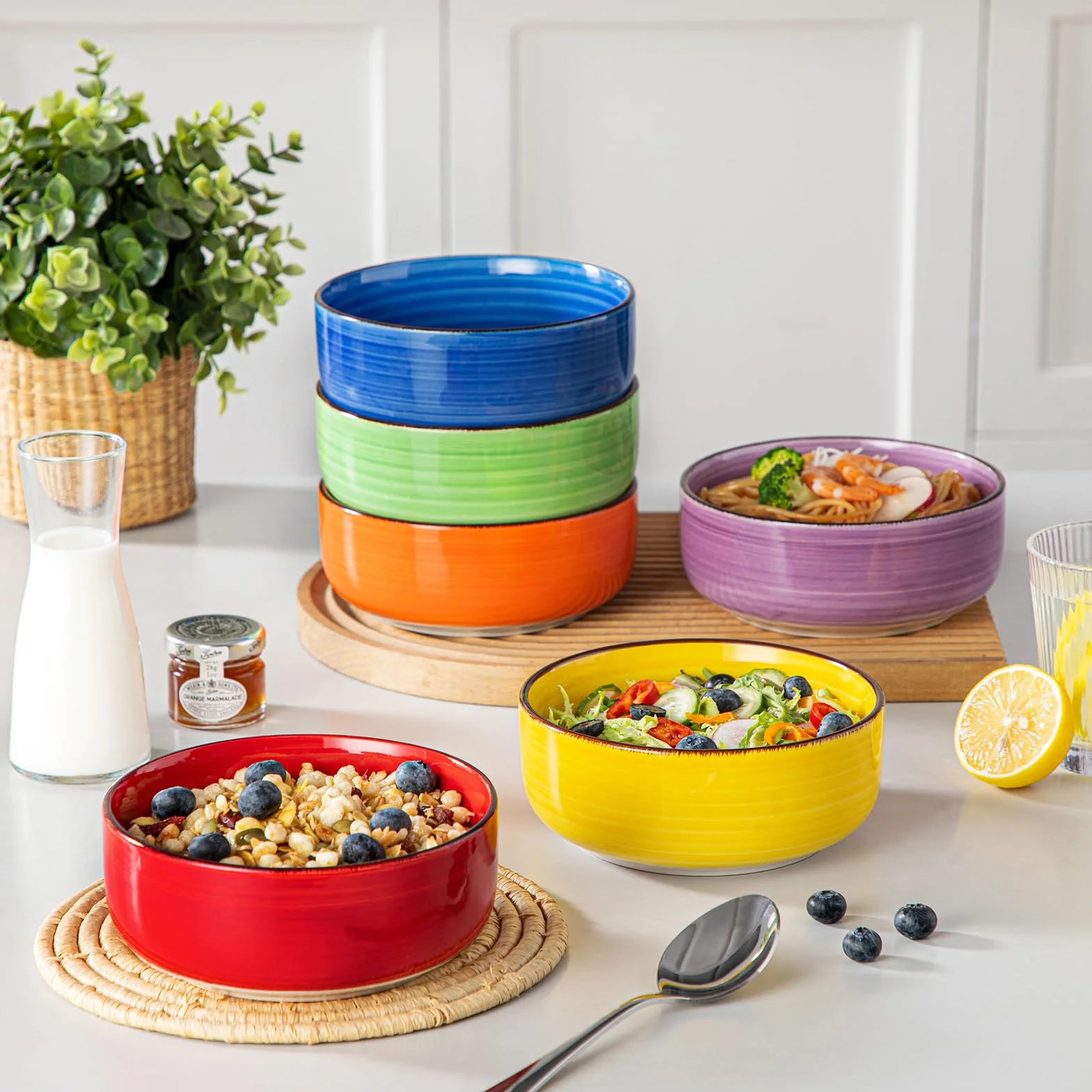 vancasso BONITA 6-częściowy zestaw misek do musli, 720 ml, miski ceramiczne, miski do sałatek, miski na zupę, musli, kuchenki mikrofalowe, do mycia w zmywarce i do piekarnika, kolorowe