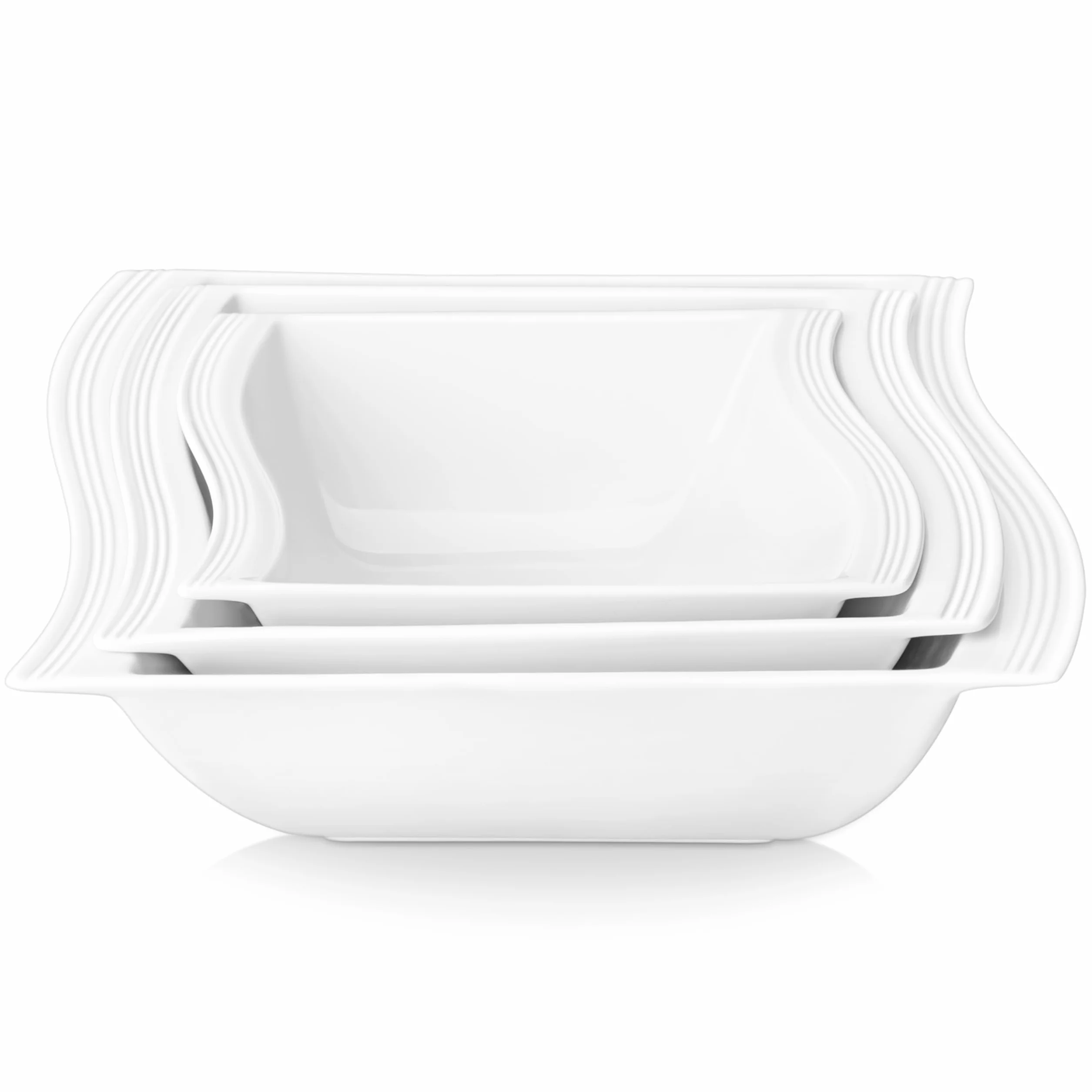 MALACASA Seria Flora – 3-częściowy zestaw porcelanowych misek w kolorze kości słoniowej z 1 kwadratową miską 18 cm, 1 kwadratową miską 21,5 cm i 1 kwadratową miską 25 cm