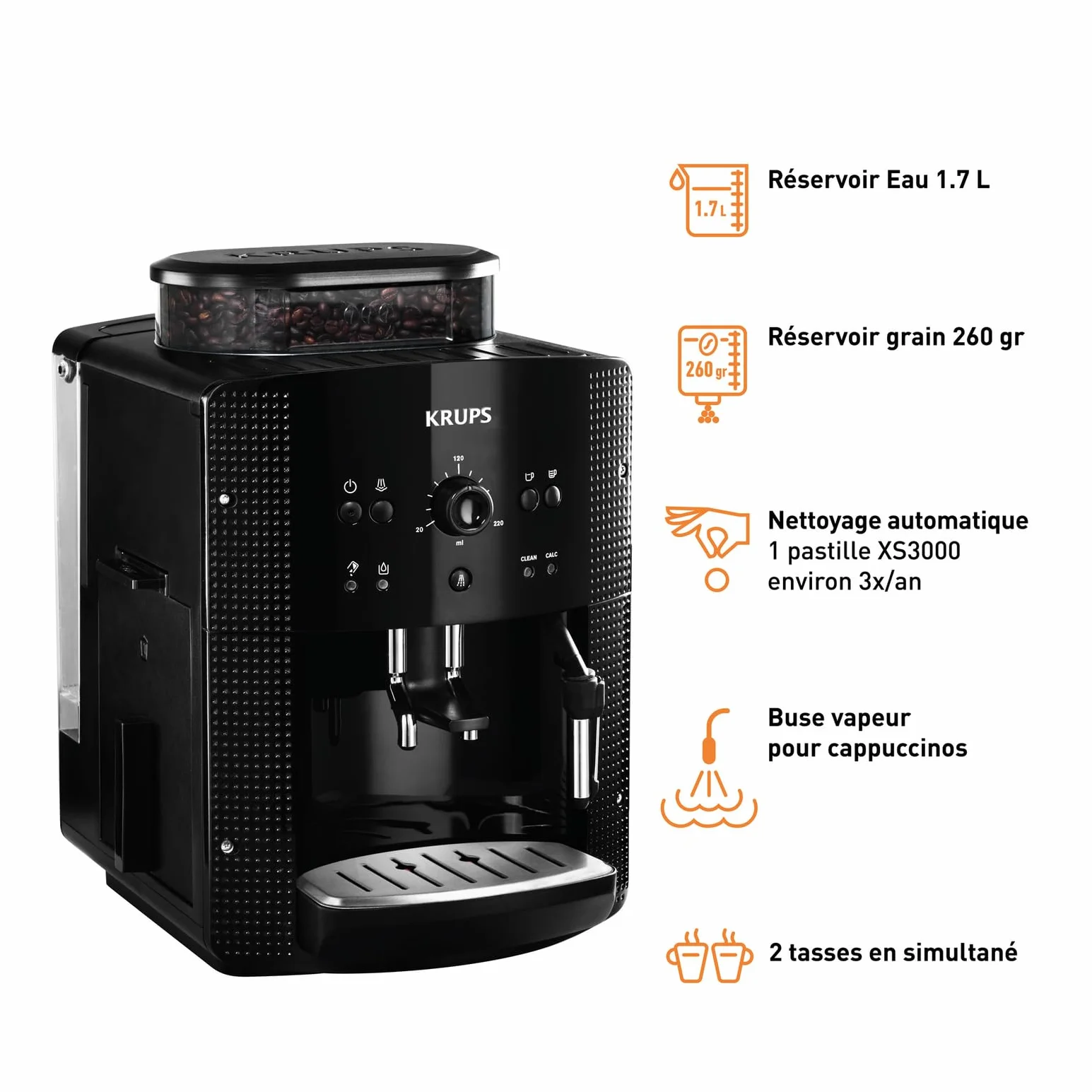 Krups Essential Noir Ekspres do Kawy, Czarny, 1,6L