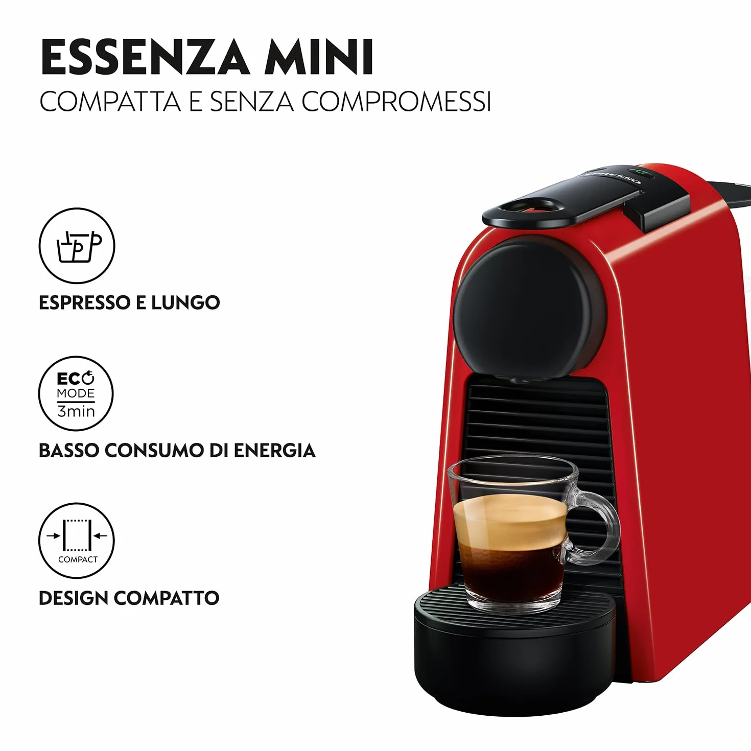 Nespresso De'Longhi Essenza Mini EN 85.R ekspres do kawy na kapsułki 19 bar 0,6 l czerwony