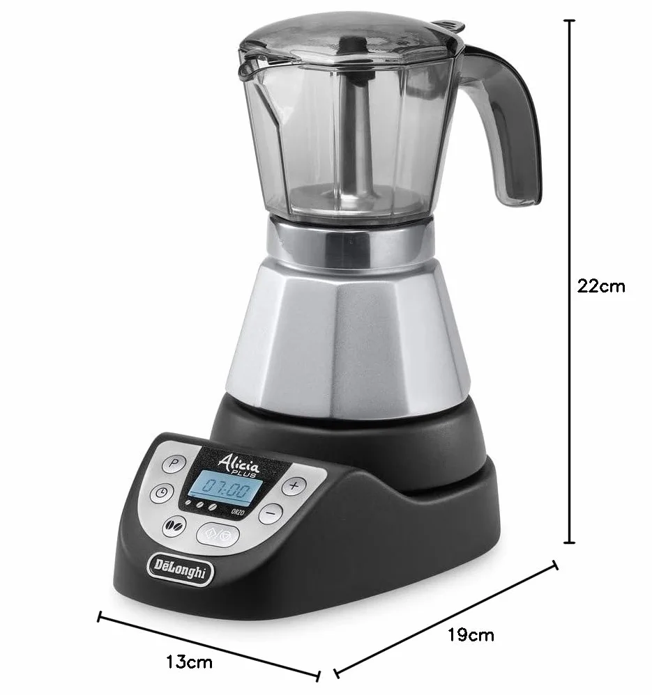 De'Longhi EMKP42.B Alicia PLUS elektryczny ekspres do kawy Moka, 450 W, 2-4 filiżanki, tworzywo sztuczne, czarny/srebrny czarny