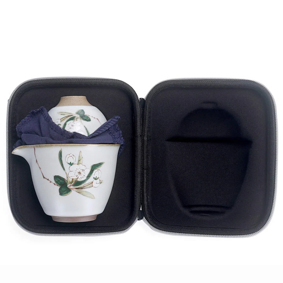zestaw do herbaty， Chiński ceramiczny podróżny zestaw do herbaty Serwis herbaciany z białej porcelany z torbą podróżną 1 czajniczek 2 filiżanki do herbaty i 1 ściereczka