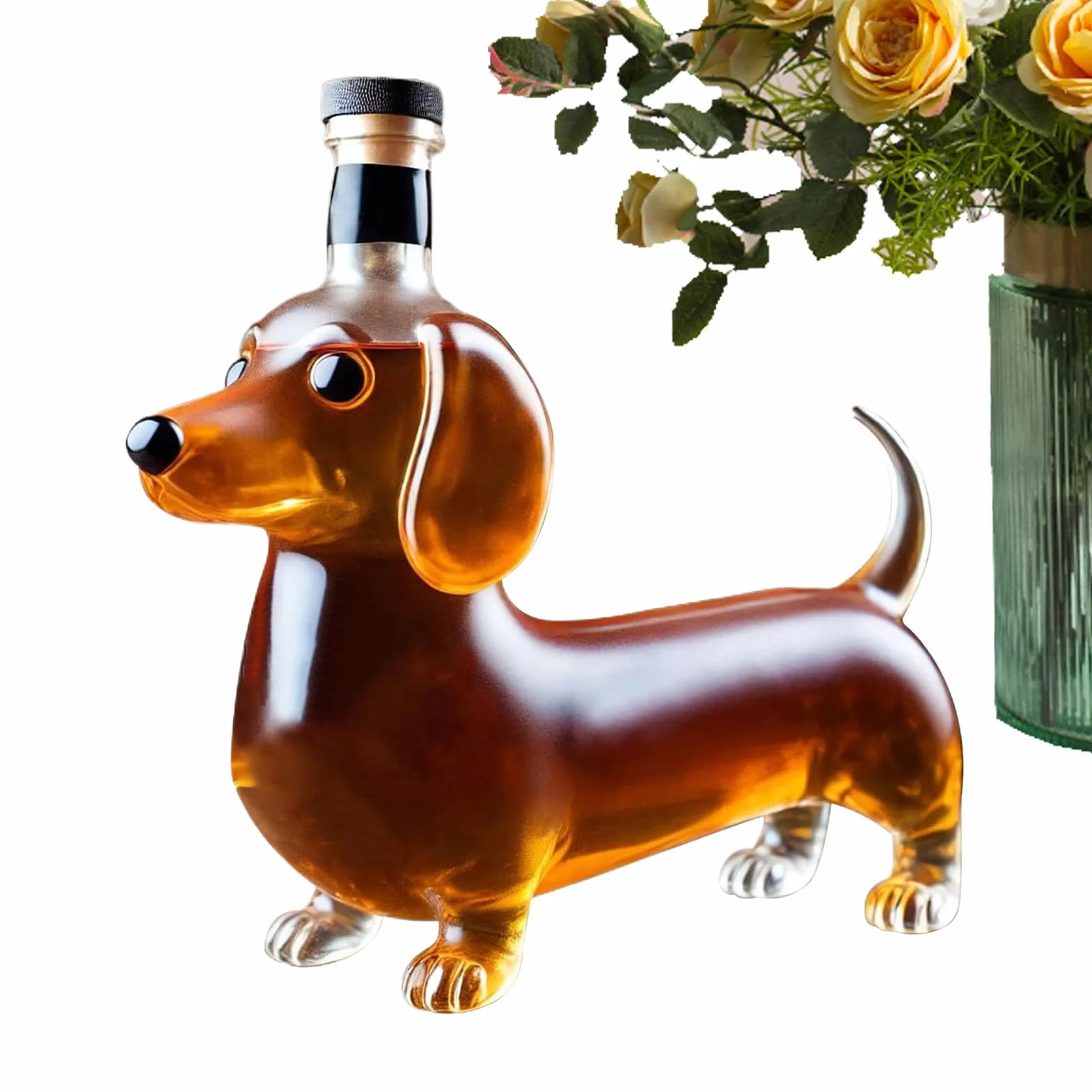 Zabawna butelka whisky – zestawy upominkowe do whisky dla mężczyzn | szklana karafka w kształcie jamnika statuetka zwierzę karafka ozdoba, elegancka półka ekspozycyjna do jadalni, restauracji