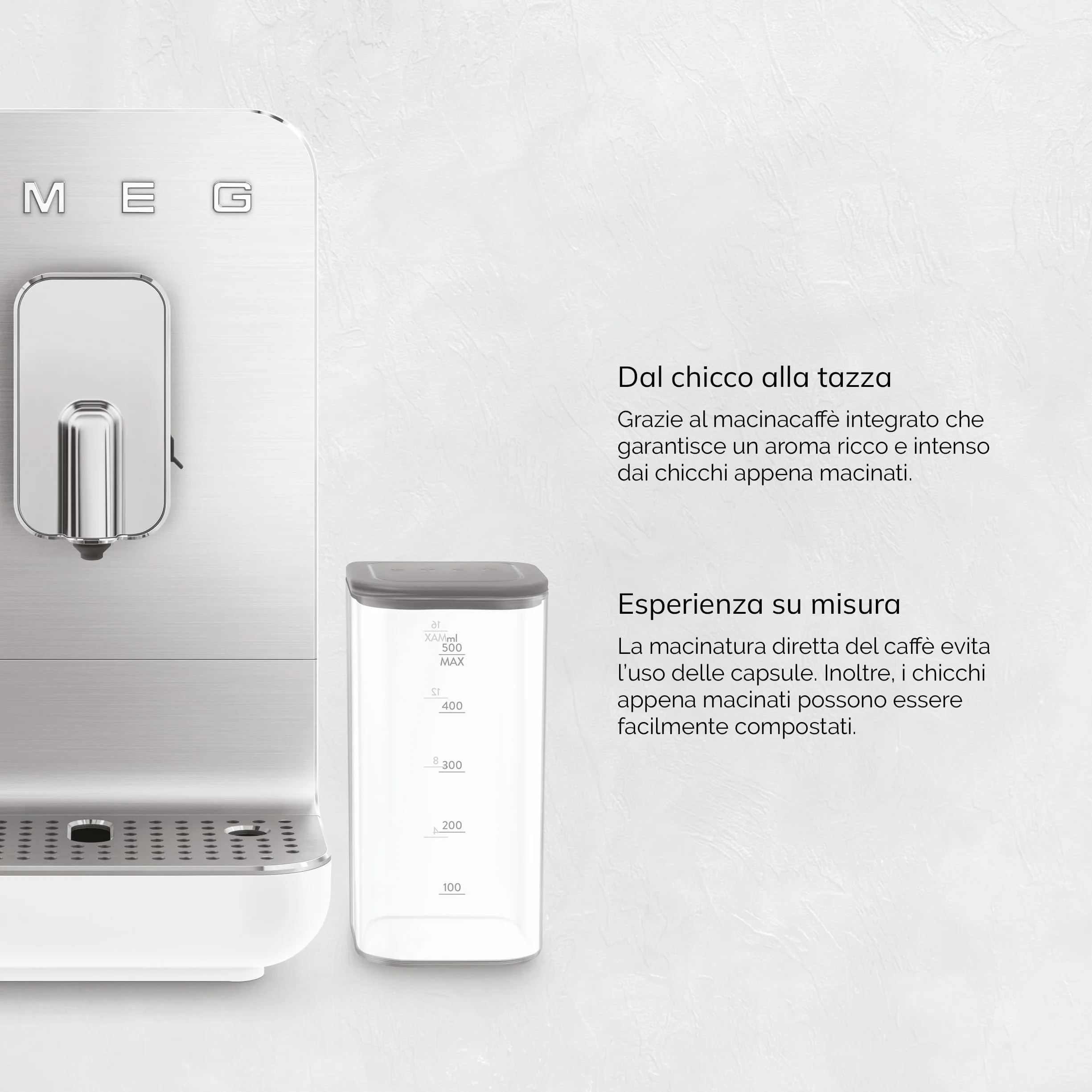 SMEG BCC13WHMEU ekspres do kawy espresso z funkcją mleka, matowy biały ze stali nierdzewnej