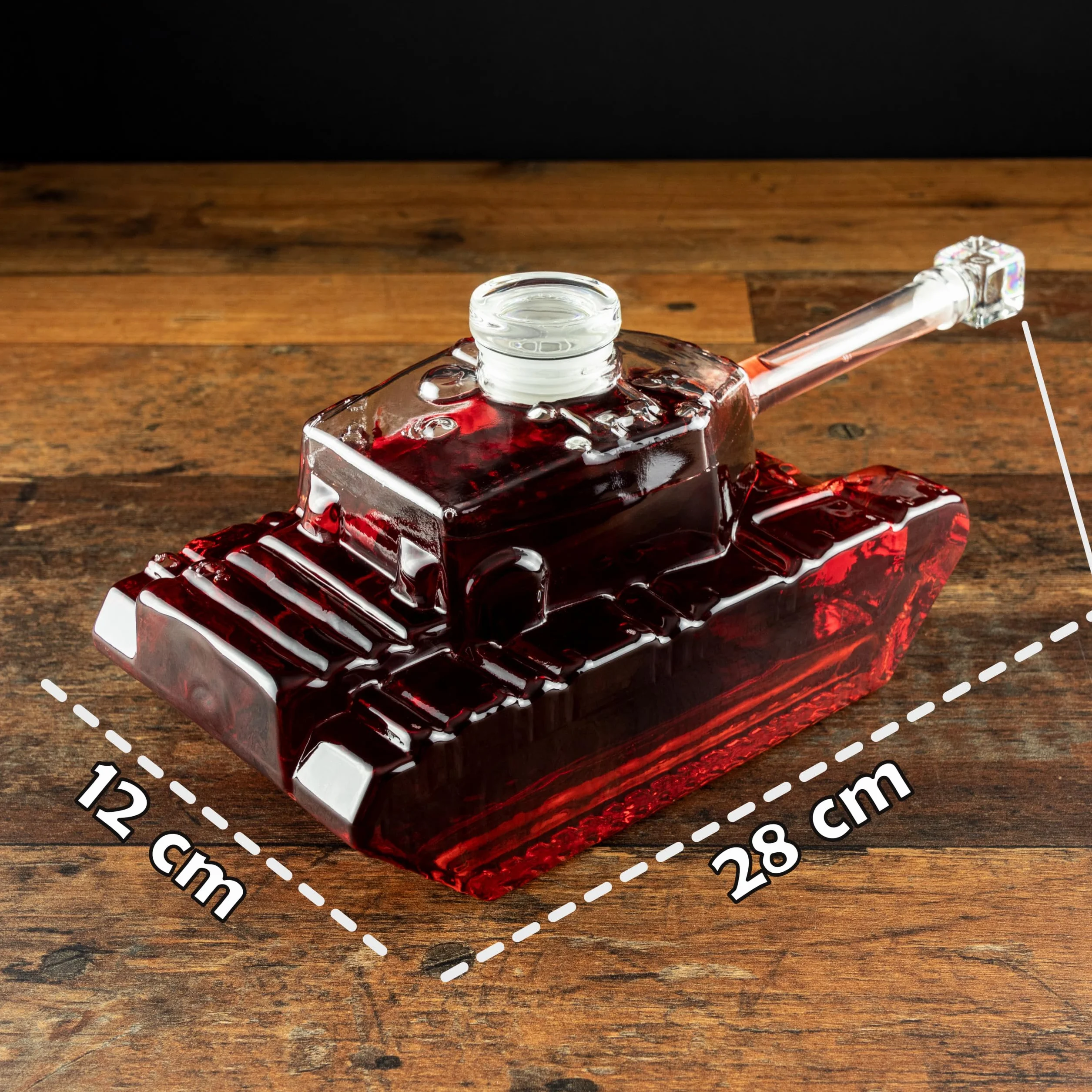 Froster Karafka Czołg, 1000ml Szklana Karafka do Whisky, Wódki, Nalewki, na Alkohol, Prezent dla Faceta, Chłopaka, Męża, Taty, Żołnierza, Gadżet na 18, 30, 40 Urodziny Mężczyzny