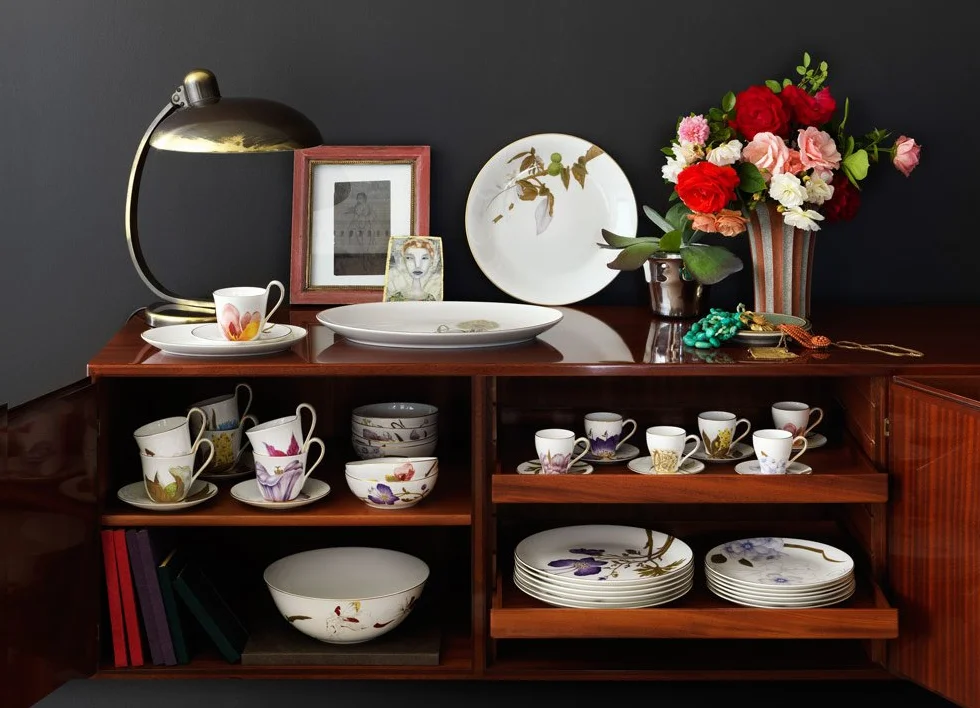 Royal Copenhagen Filiżanka Flora, Fine Bone China, biało-niebiesko-złoty