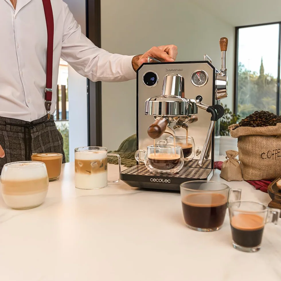Cecotec Ekspres do kawy Barista Baristeo Intima, profesjonalny ekspres do kawy Barista, system wstępnego parzenia, pompa 15 bar, łatwe napełnianie, zbiornik na wodę 1,7 l i podgrzewacz do filiżanek