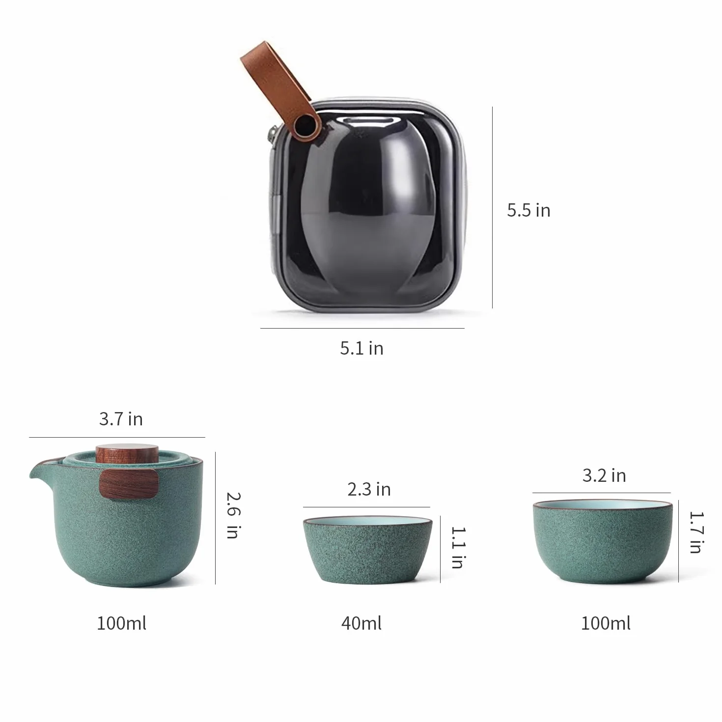 Przenośny zestaw czajniczek Kungfu, ceramiczny zestaw do herbaty Gongfu z 3 filiżankami na jeden zestaw w torbie podróżnej, podróżny zestaw do herbaty dzbanek do herbaty dla miłośników herbaty dom