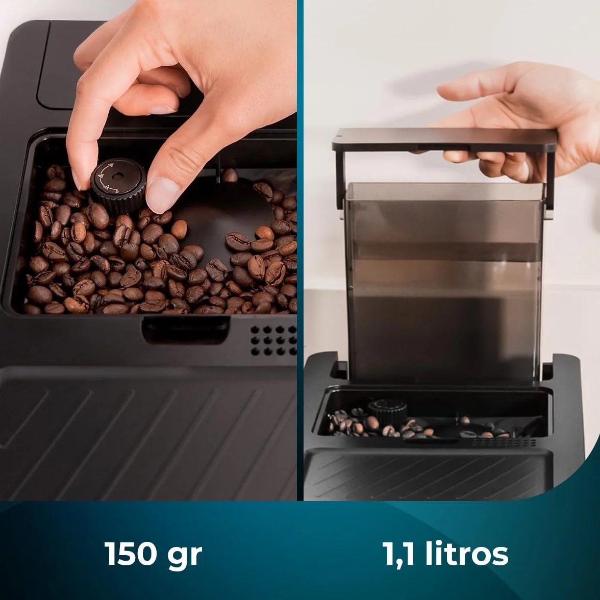 Cecotec Kompaktowy ekspres do kawy do espresso Cremmaet Steam. 1350 W, 19 bar, system termobloków, zbiornik na kawę ziarna 150 g z młynkiem i 1,1 l wody, kompaktowy z parownikiem