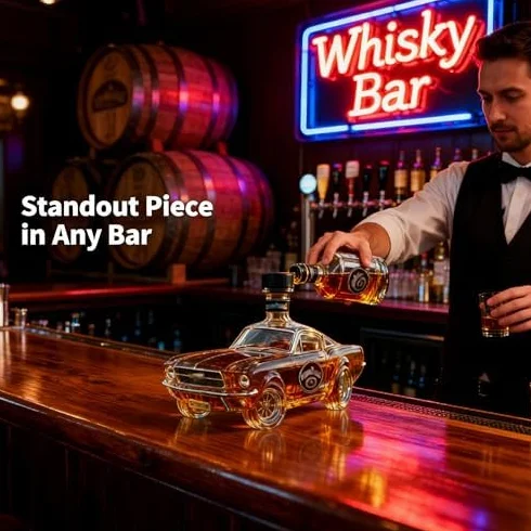 Karafka do whisky, 400 ml szklana butelka w kształcie samochodu sportowego, projekt samochodu wyścigowego 3D, wyjątkowy prezent dla mężczyzn, taty, męża, domowego baru i na imprezę (B)