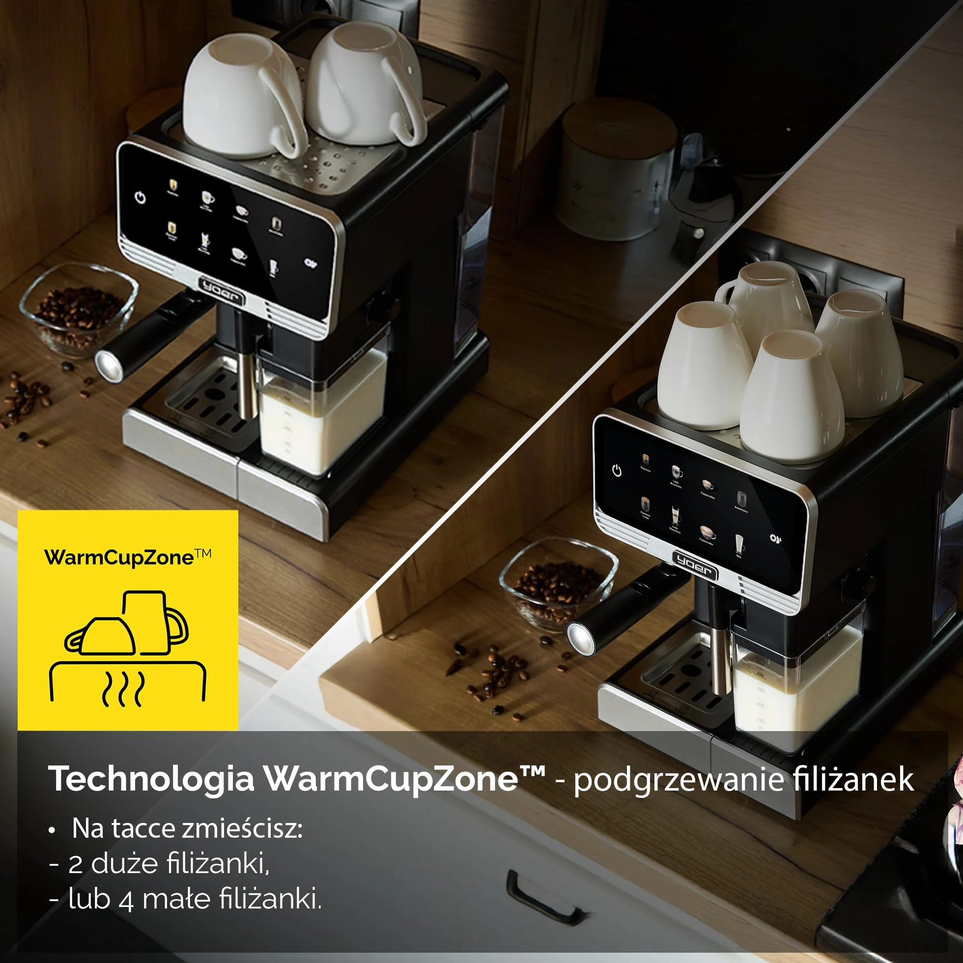 YOER Creamo EMF03BK, w pełni automatyczny ekspres do espresso, 20 bar, 1350 W, 1,8 l, 6 automatycznych programów, automatyczne spienianie mleka, regulacja ilości kawy i mleka, automatyczny