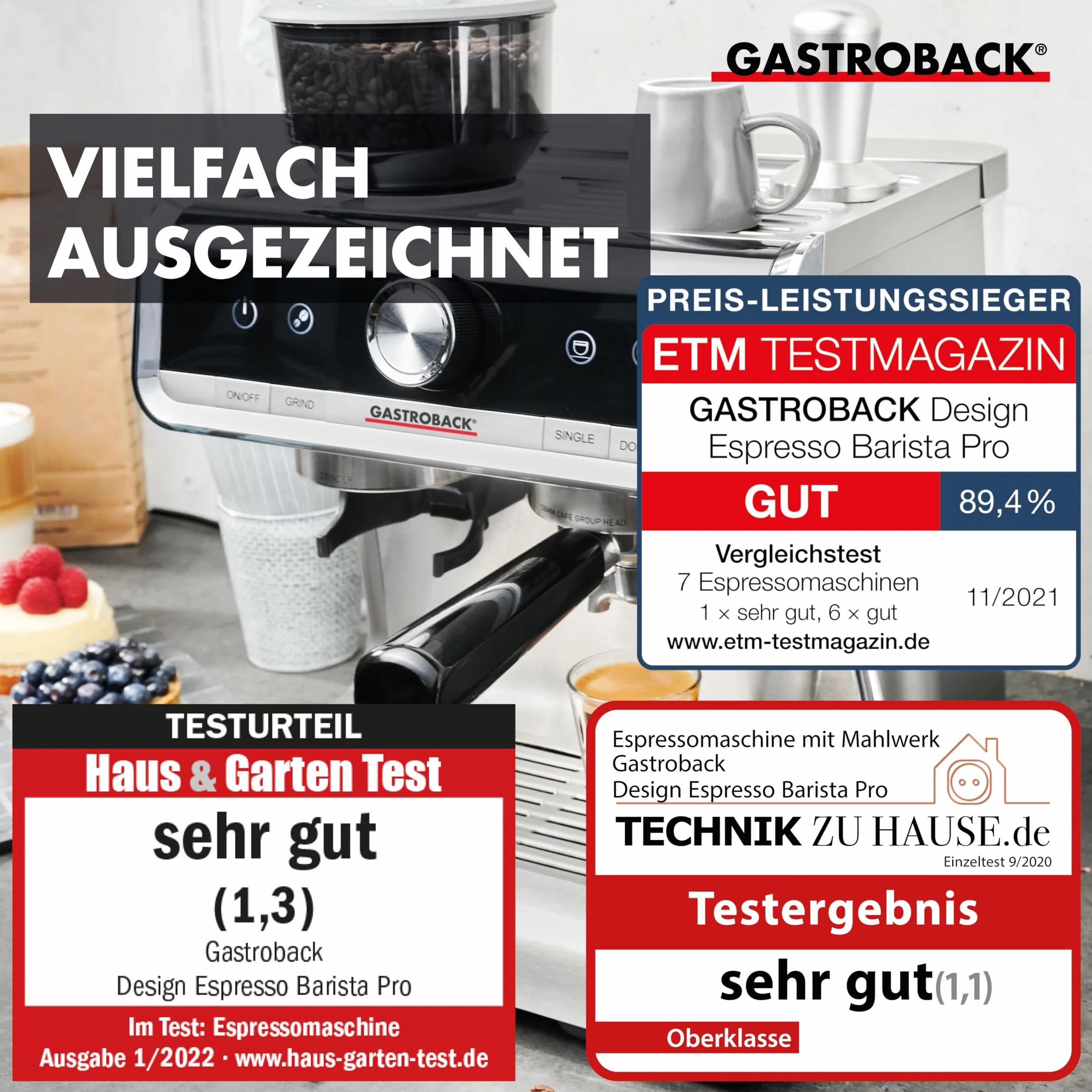 Gastroback Espresso Barista Pro Ekspres do Kawy, Srebrny/Czarny, 1550W 240V