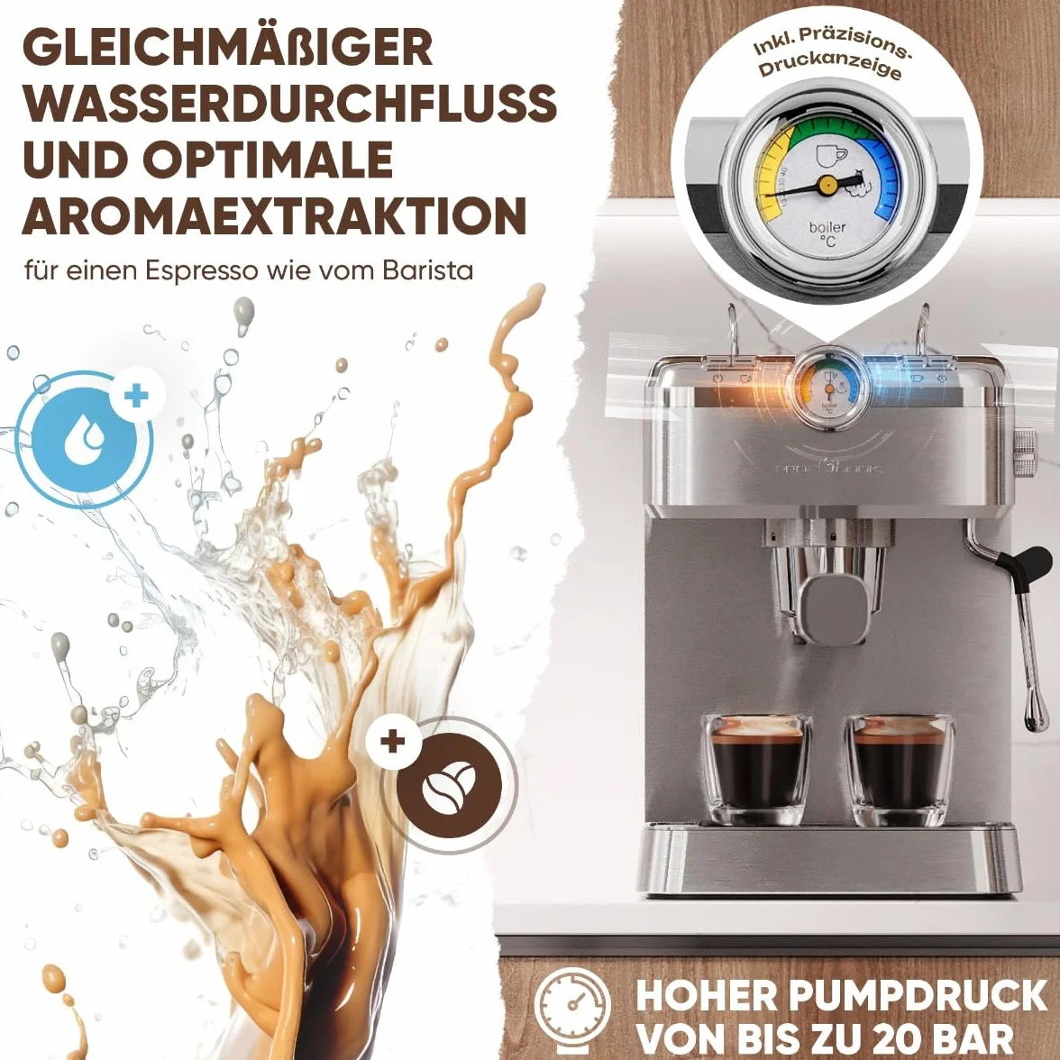 ProfiCook® ekspres do kawy, portafiltr, włoska profesjonalna pompa do espresso, 20 barów, do kawy w proszku i kapsułek kompatybilnych z Nespresso, portafilter do ekspresu do kawy, PC ES 1267
