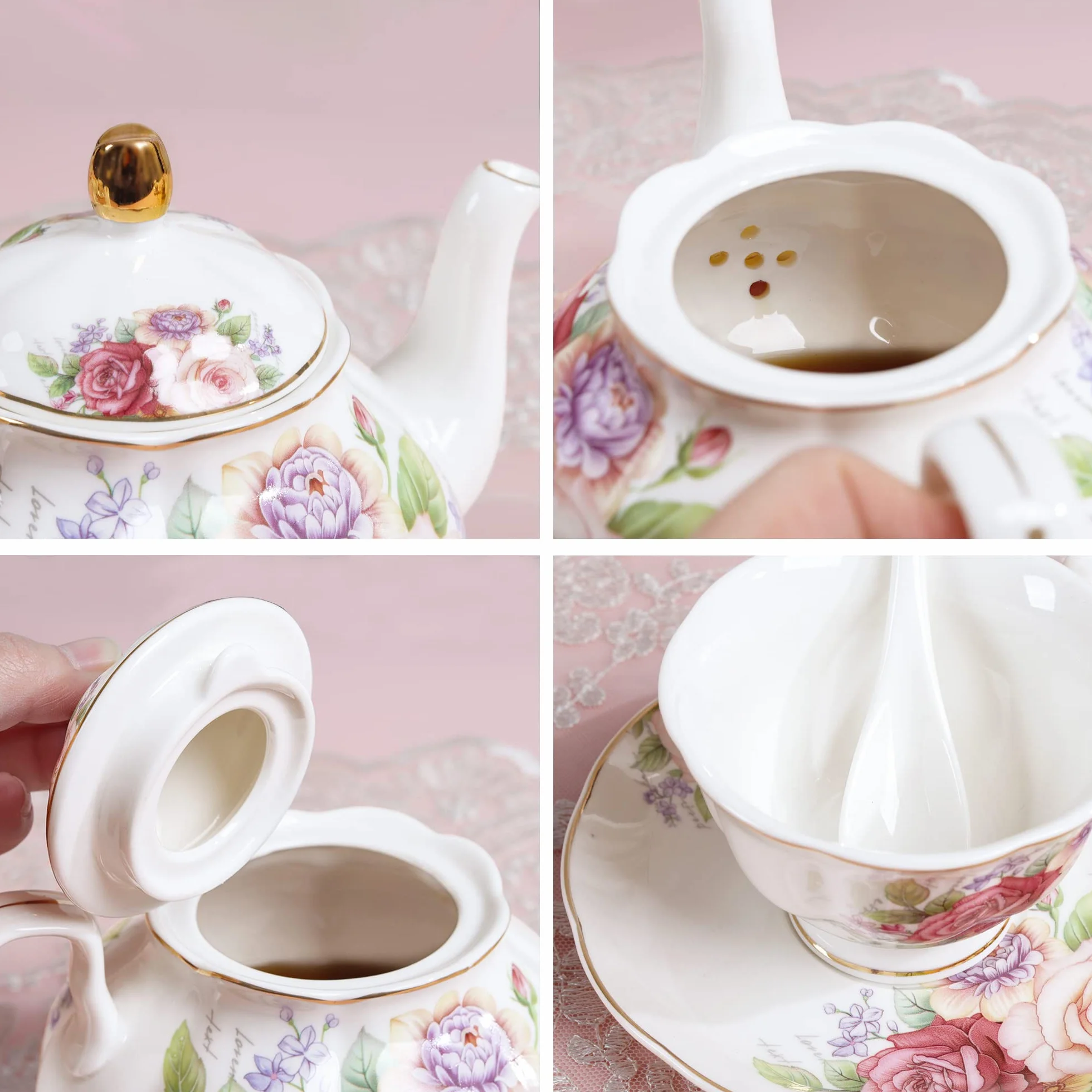 Porcelanowy zestaw do kawy i herbaty różowy vintage