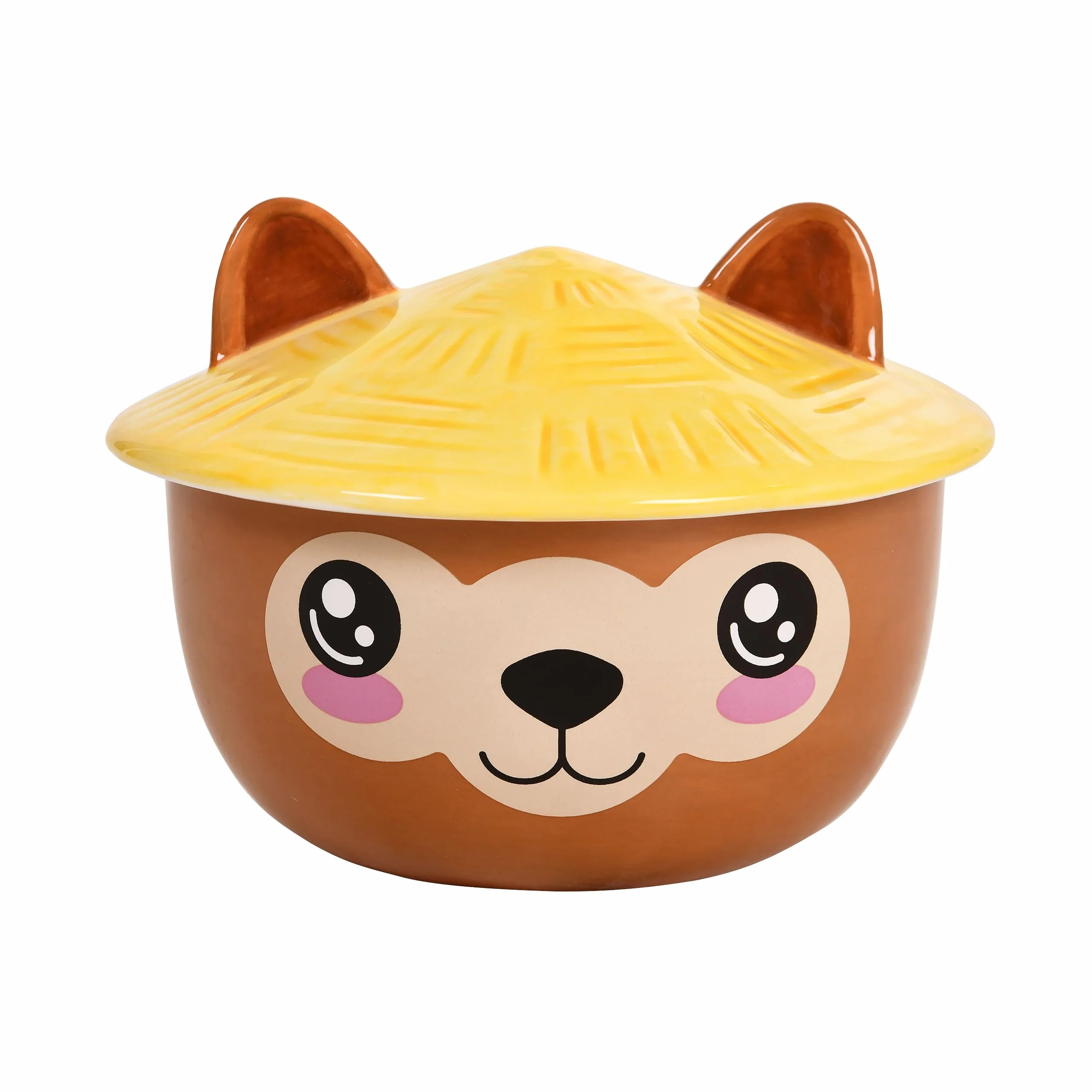 Elbenwald Alpaka Kawaii miska z pokrywką dla fanów anime Ramen miska na płatki śniadaniowe z nadrukiem dookoła 550 ml ceramiczna brązowy