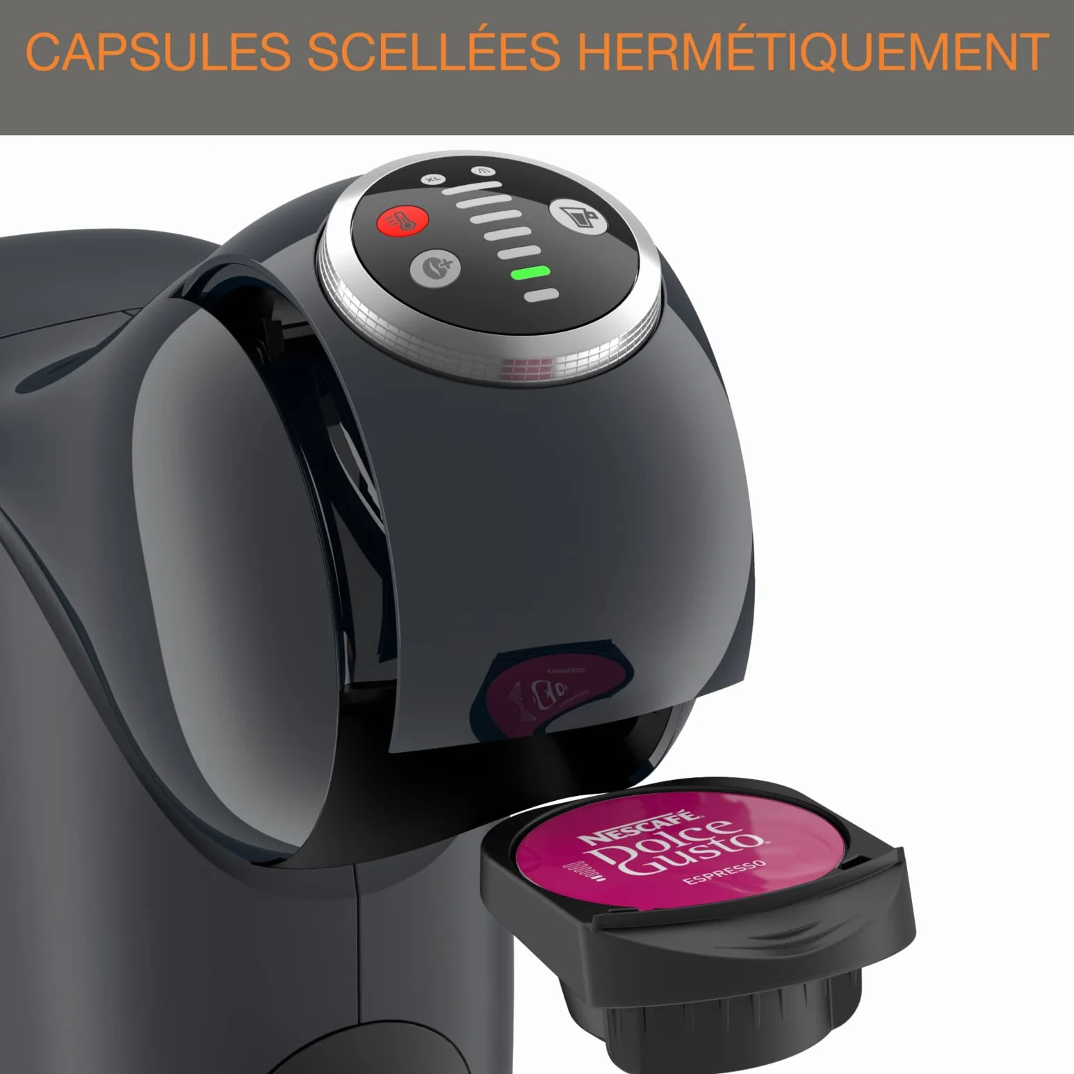 Krups KP340B NESCAFÉ Dolce Gusto Genio S Plus ekspres do kapsułek, espresso Boost, wybór temperatury, gorące i zimne napoje, ciśnienie pompy z 15 bar, zbiornik na wodę o pojemności 0,8 l, 1500 W, kolor Cosmic Grey
