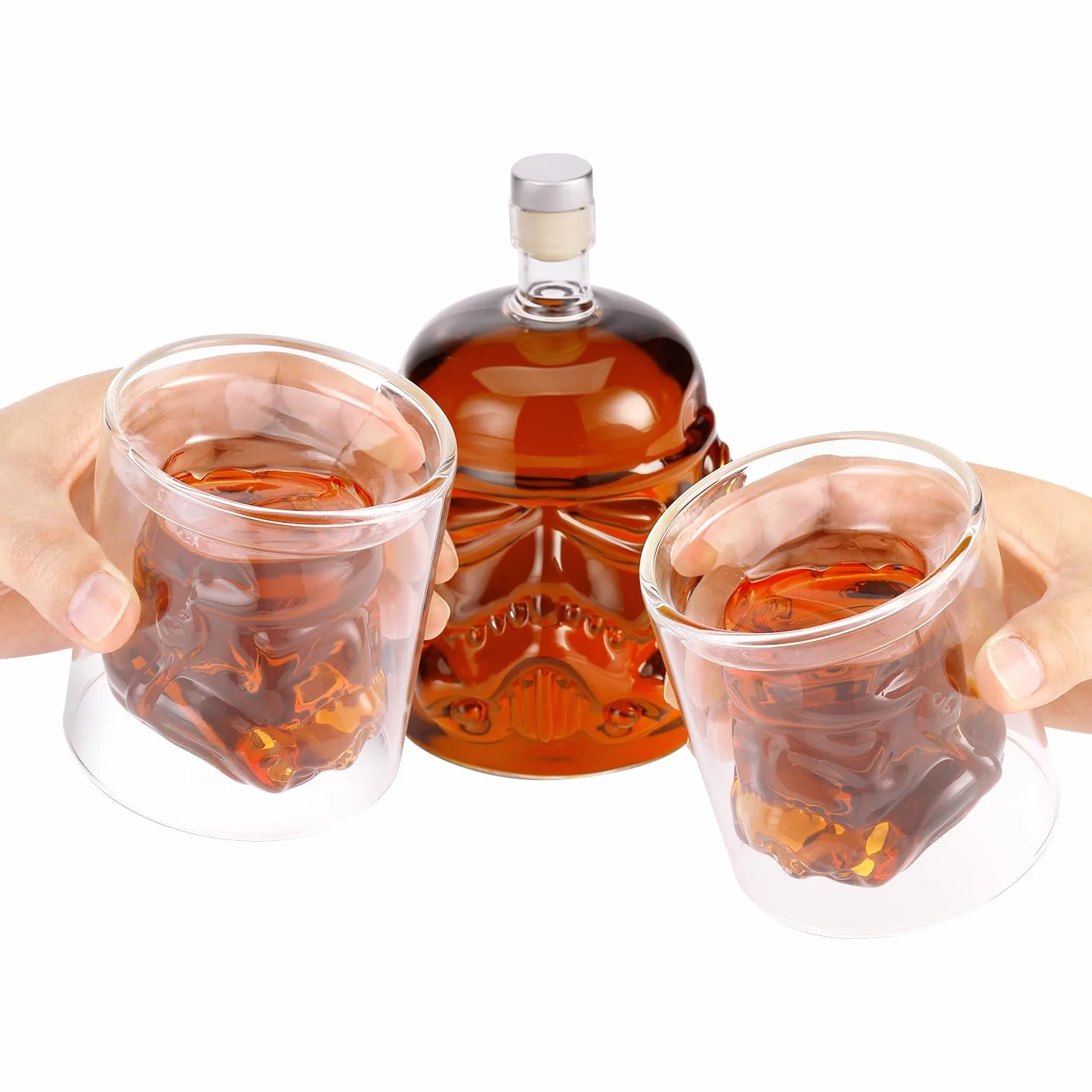 PIPITA Zestaw karafki do whisky z 2 szklankami 3D do whisky i brelokiem do otwieracza do butelek, do wódki, burbona, szkockiej i ginu, karafka do butelki do whisky 750 ml, szklanki 150 ml, prezent