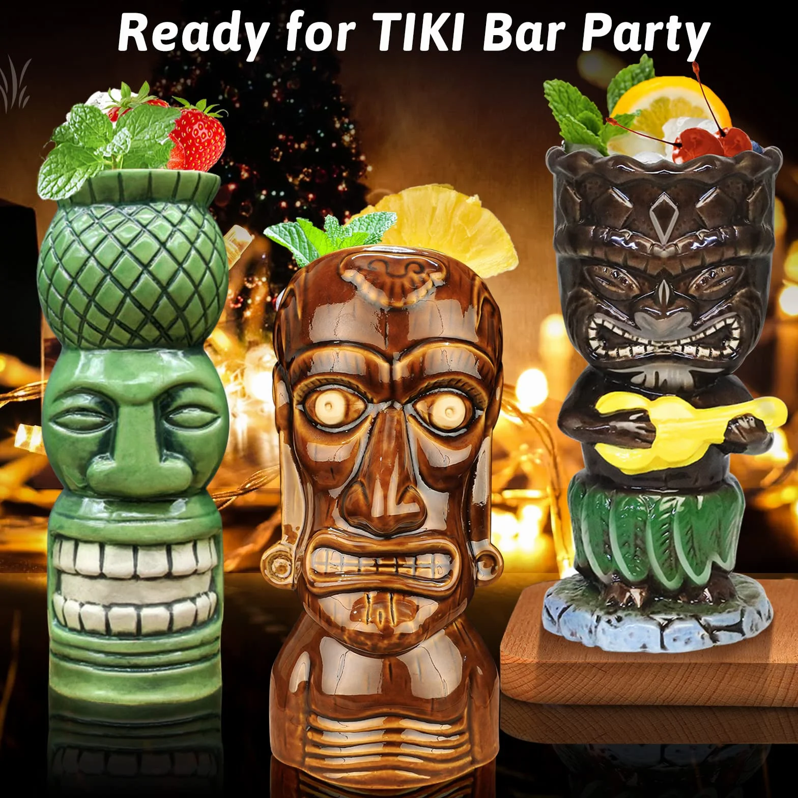 SuproBarware Tiki, 8-częściowy zestaw kubków koktajlowych, kolorowe ceramiczne kubki koktajlowe, hawajska dekoracja na egzotyczne imprezy