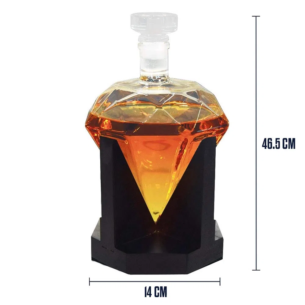 mikamax Karafka diamentowa, 850 ml, przezroczysta, z drewnianą ramą, świetny pomysł na prezent dla miłośników whisky