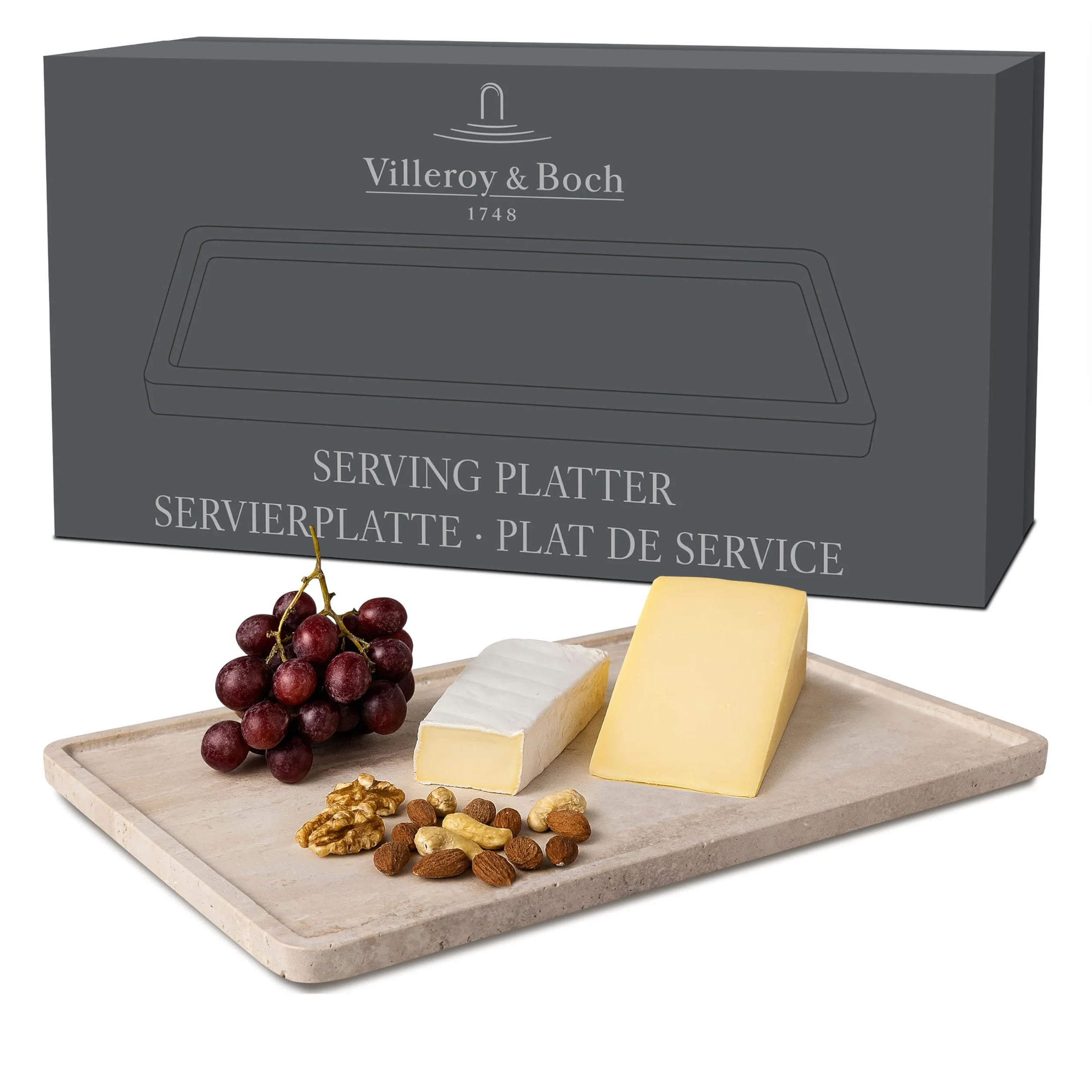 Villeroy & Boch – Manufacture Travertine półmisek do serwowania duży beżowy, praca ręczna, duża taca z naturalnego kamienia w odcieniach piasku, talerz kamień, naczynia, trawertyn