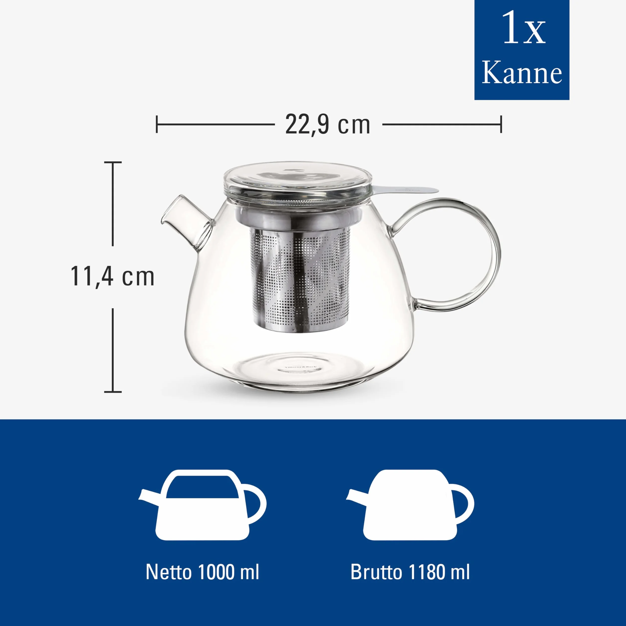 Villeroy & Boch - Artesano Hot&Cold Beverages dzbanek do herbaty bezbarwny, można myć w zmywarce i używać w mikrofalówce, dzbanek do kawy, zimnych i gorących napojów, dzbanek 1 l, szkło borokrzemowe