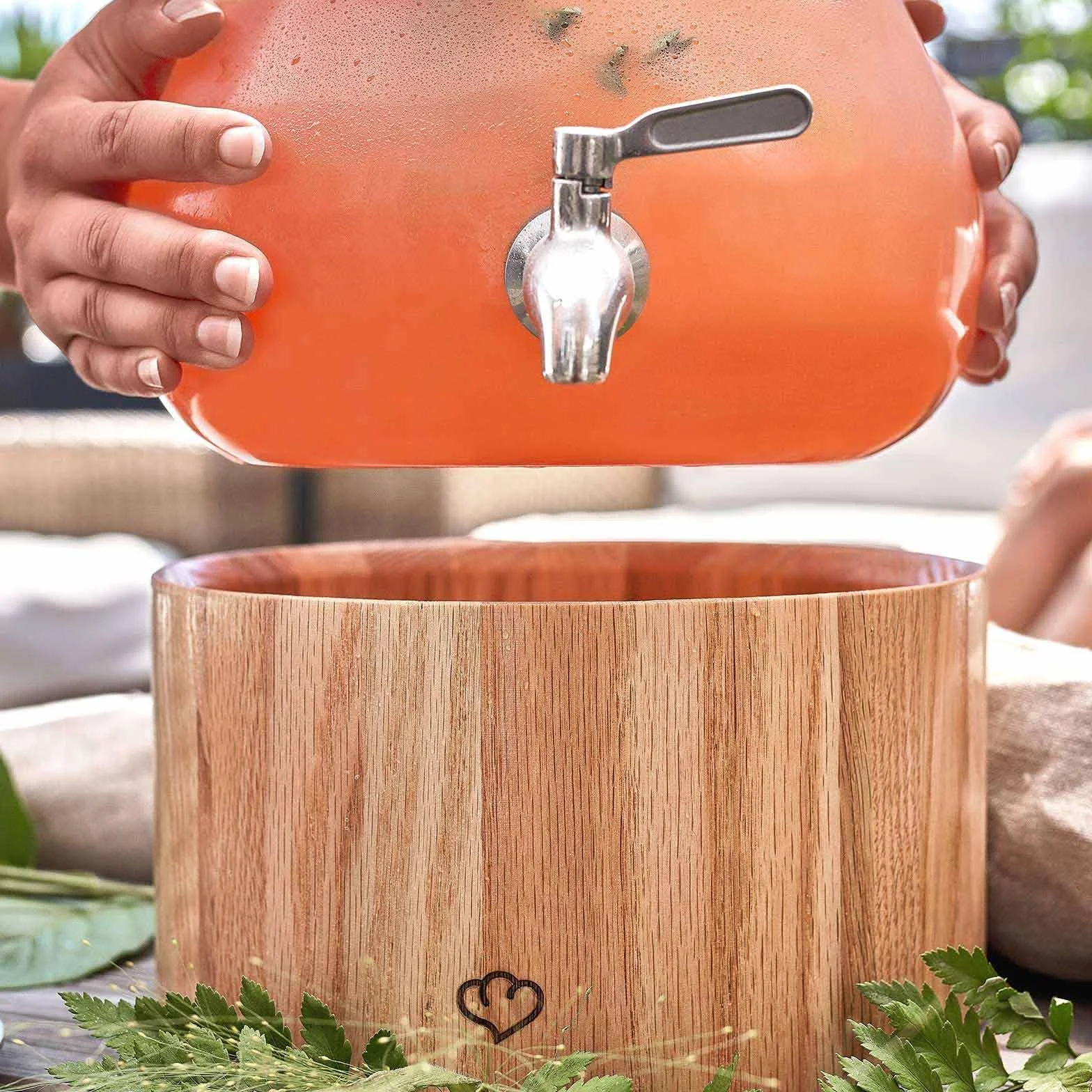 SPRINGLANE szklany dozownik do napojów 5,5 l Gloria z kranikiem i stojakiem ze stali nierdzewnej z drewna dębowego, dozownik lemoniady, Vintage Design Mason Jar
