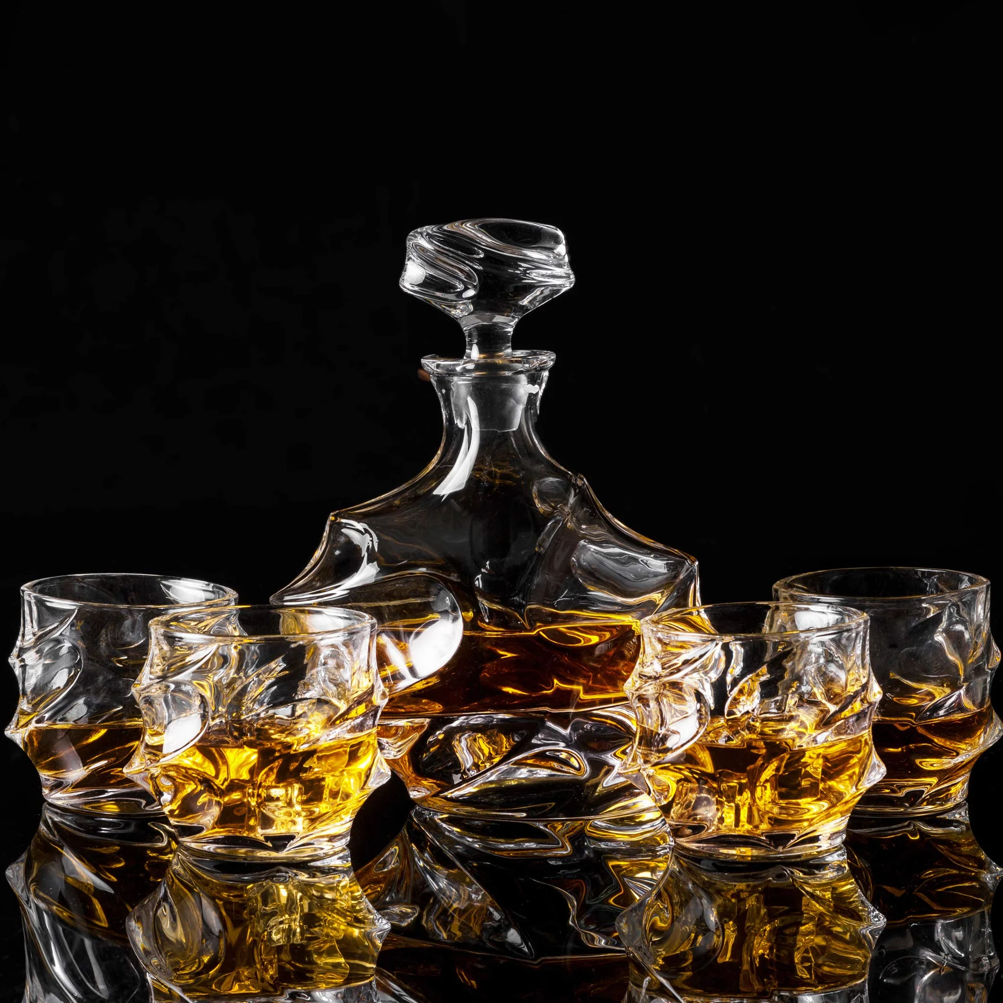 KANARS Zestaw Szklanki oraz Karafka do Whisky, 750 ml Dekantery z 4×320 ml Szkło do Whisky do Koktajl, Martini, Koniak, Bourbon, Tequila, Zestaw 5 Sztuk, Pudełko Upominkowe