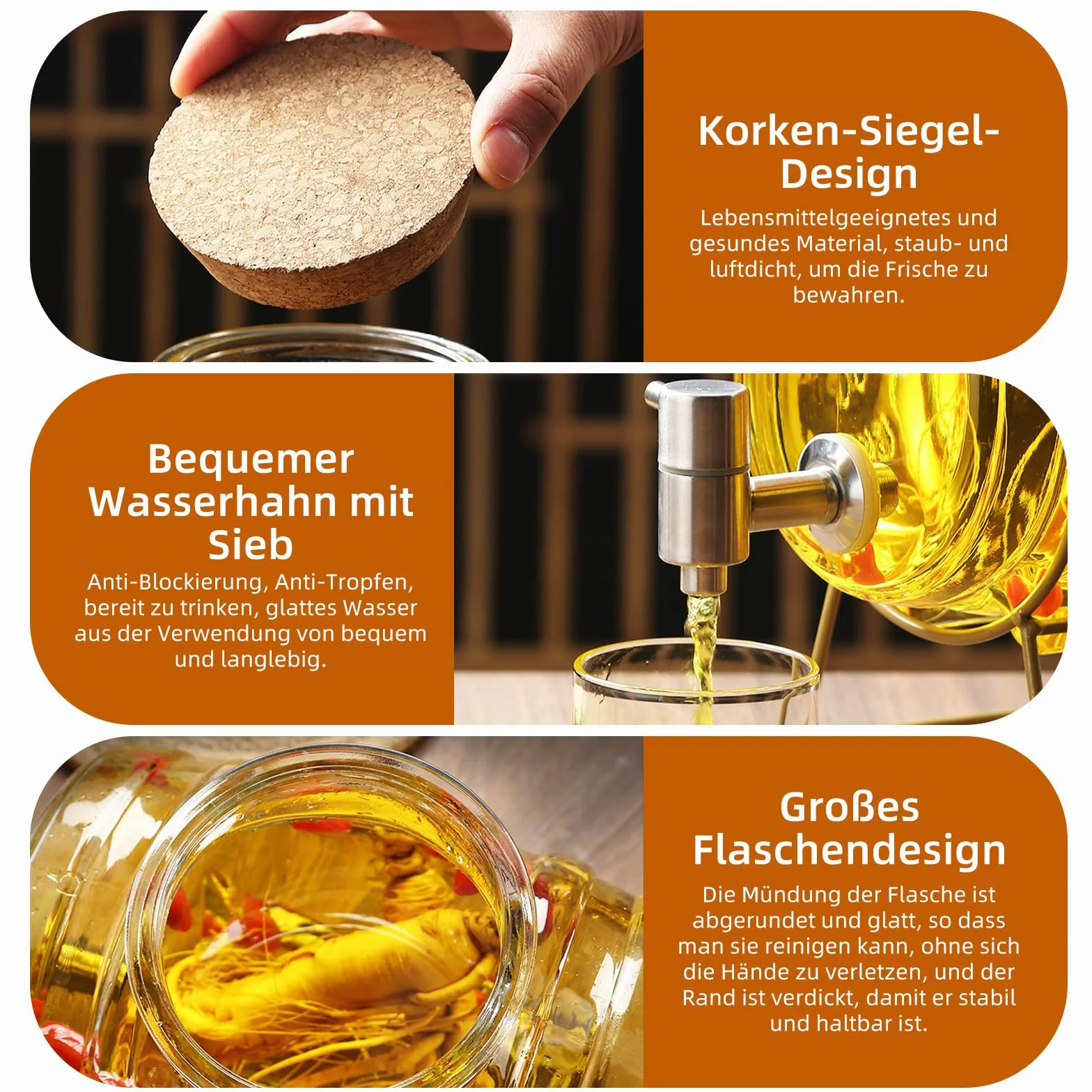 Dozownik do napojów ze stojakiem, 5 l, z kranikiem i korkiem, przezroczysty dozownik alkoholu, zestaw do whisky, brandy, soków, lemoniady (B)