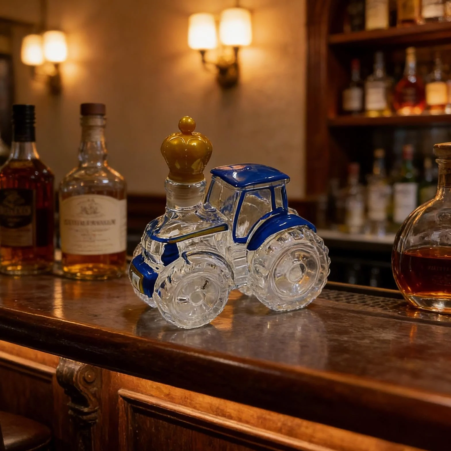 Butelki na alkohol | Szklany traktor pusty | Dekoracyjna szklana butelka na whisky, do tequili, wódki, brandy, dekoracja domu, baru, biura, restauracji, mężczyzn, na urodziny, Boże Narodzenie