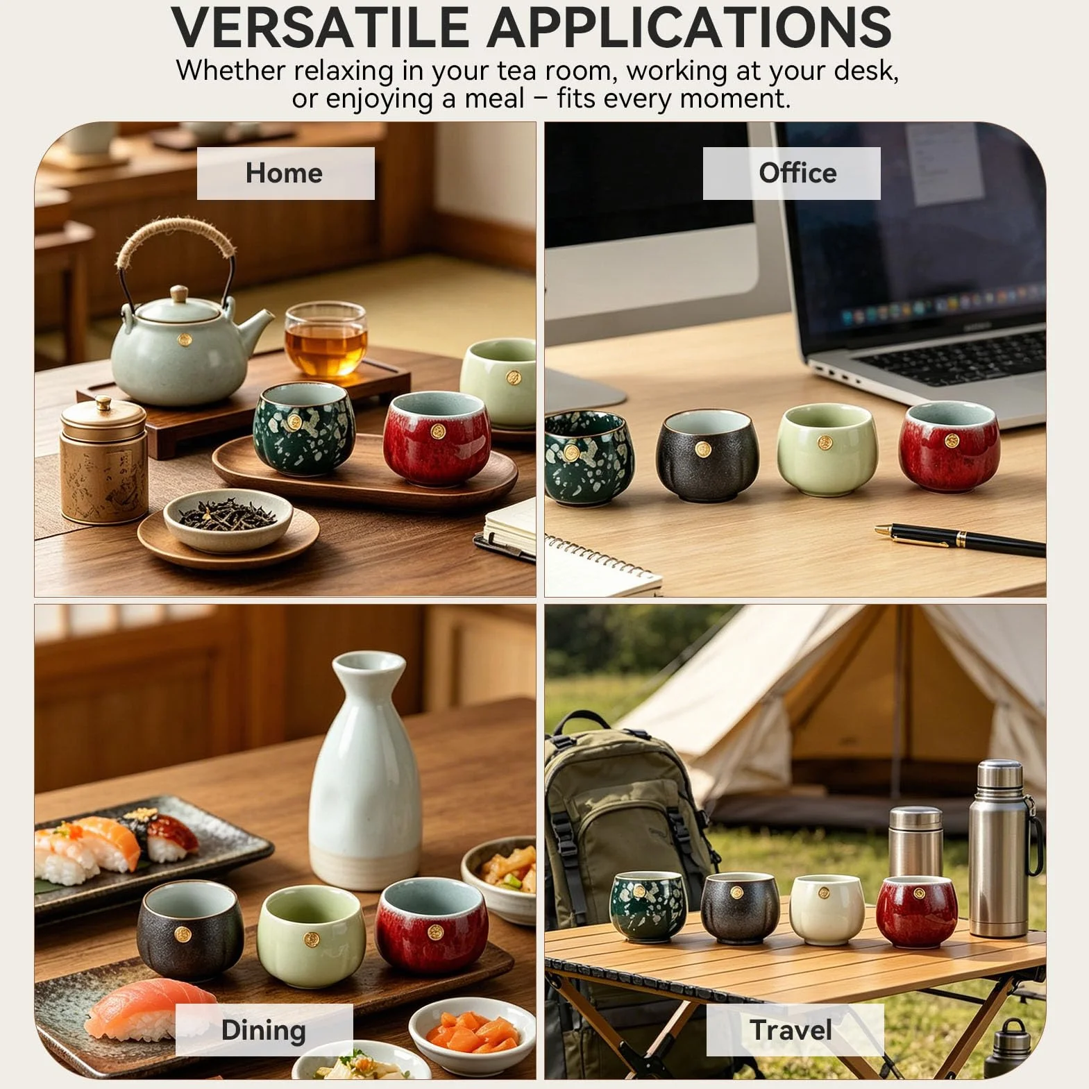 HERCHR Ceramiczny japoński zestaw do sake, ceramiczny japoński kubek do herbaty, chiński/japoński styl retro kubek do herbaty Kung Fu Teaware Sake Cup, chiński zestaw upominkowy do herbaty