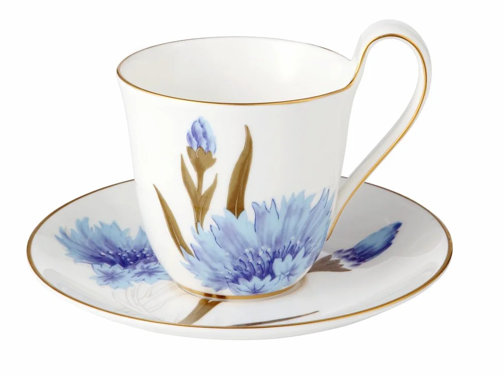 Royal Copenhagen Filiżanka Flora, Fine Bone China, biało-niebiesko-złoty