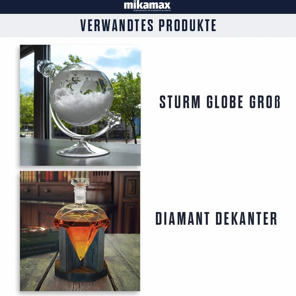 MikaMax - zestaw z karafką Globe - karafka do whisky - z dwoma kieliszkami - ręcznie wykonana - przezroczysta - 850 ml - karafka z hermetycznym uszczelnieniem