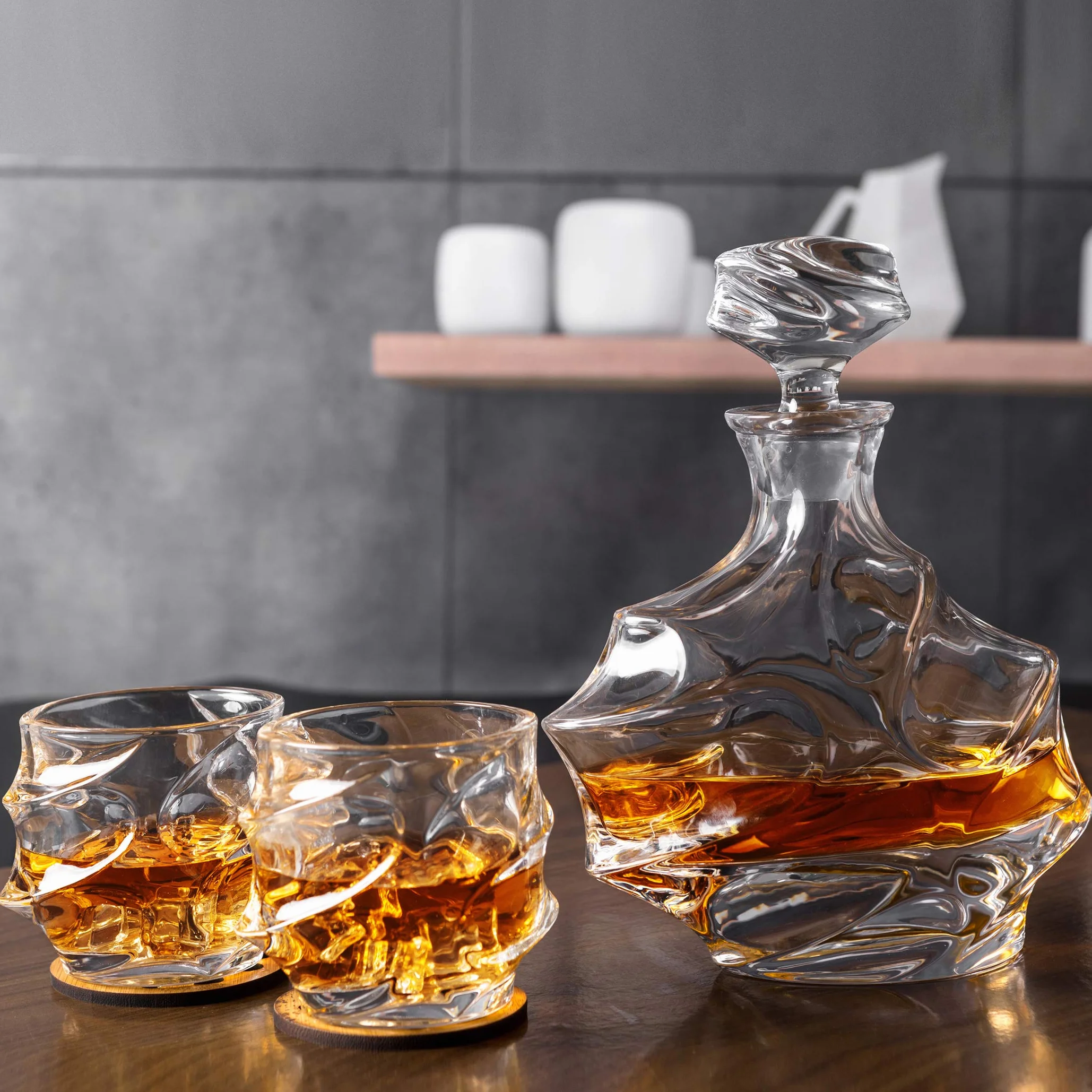 KANARS Zestaw Szklanki oraz Karafka do Whisky, 750 ml Dekantery z 4×320 ml Szkło do Whisky do Koktajl, Martini, Koniak, Bourbon, Tequila, Zestaw 5 Sztuk, Pudełko Upominkowe