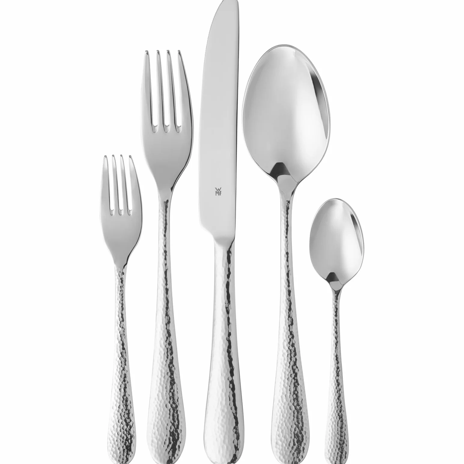WMF Sitello zestaw sztućców dla 6 osób, Cromargan, 30-częściowy, noże monoblokowe, polerowana stal nierdzewna Cromargan, uderzenie młotkiem, ergonomiczne, błyszczące, srebrne