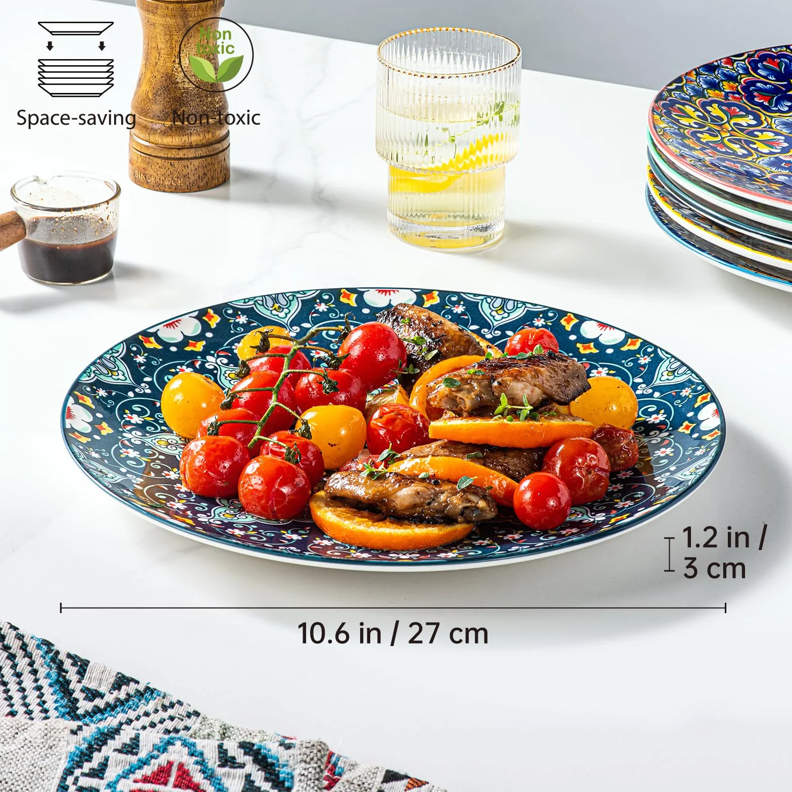 Porcelanowe talerze do sałatek 27 cm ceramiczne boho 6 sztuk