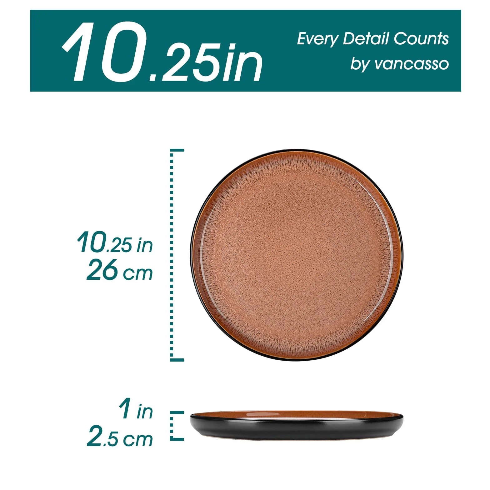 vancasso Bursztynowy zestaw 6 talerzy obiadowych ceramicznych 26,5 cm do mikrofali i zmywarki