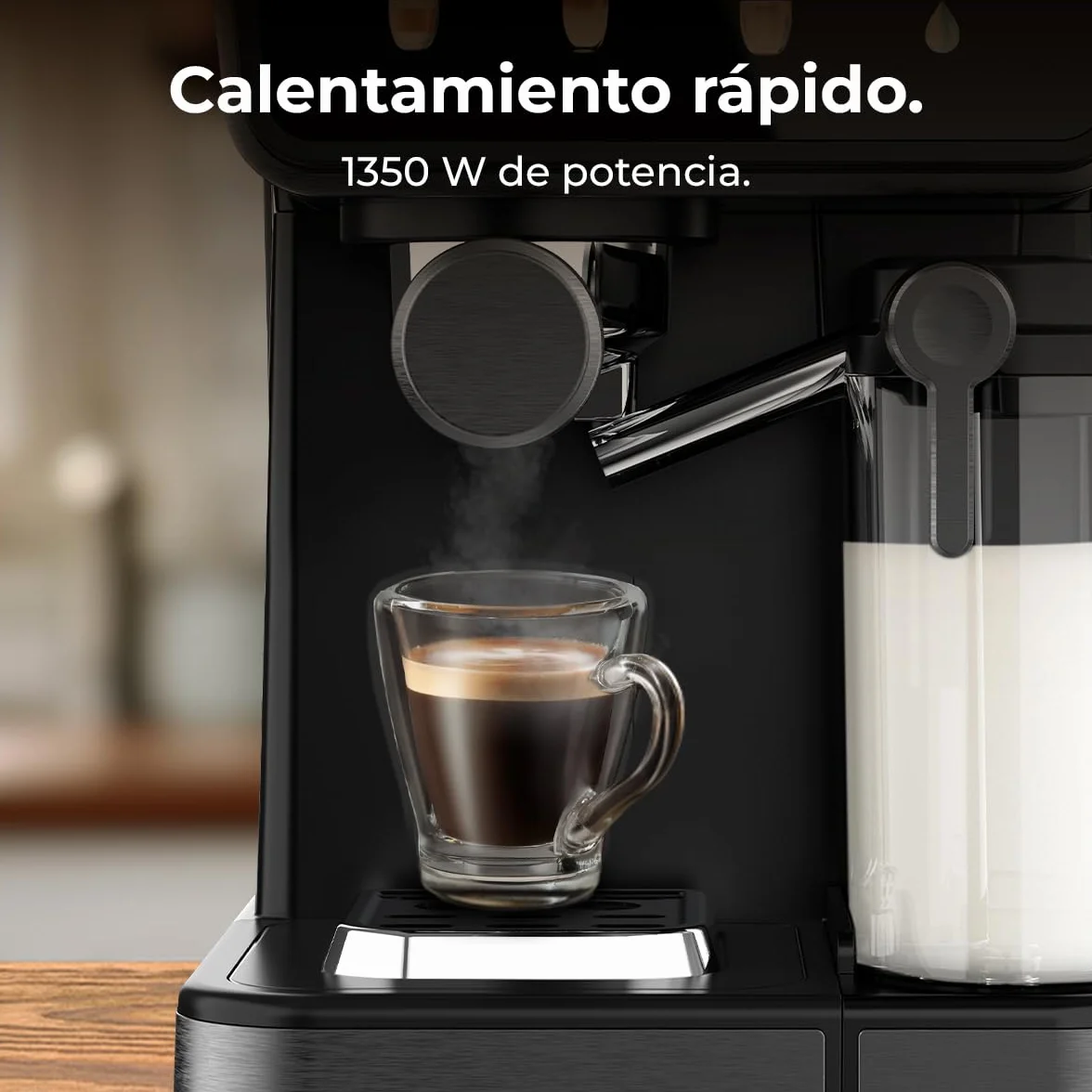 Cecotec Ekspresy do kawy półautomatyczne Power Espresso Touch ColdBrew Latte. 1350 W, 20 barów, zimny, hartowany lub gorący, ekran dotykowy, zbiornik na wodę 1,5 l, zbiornik na mleko, podwójne ramię