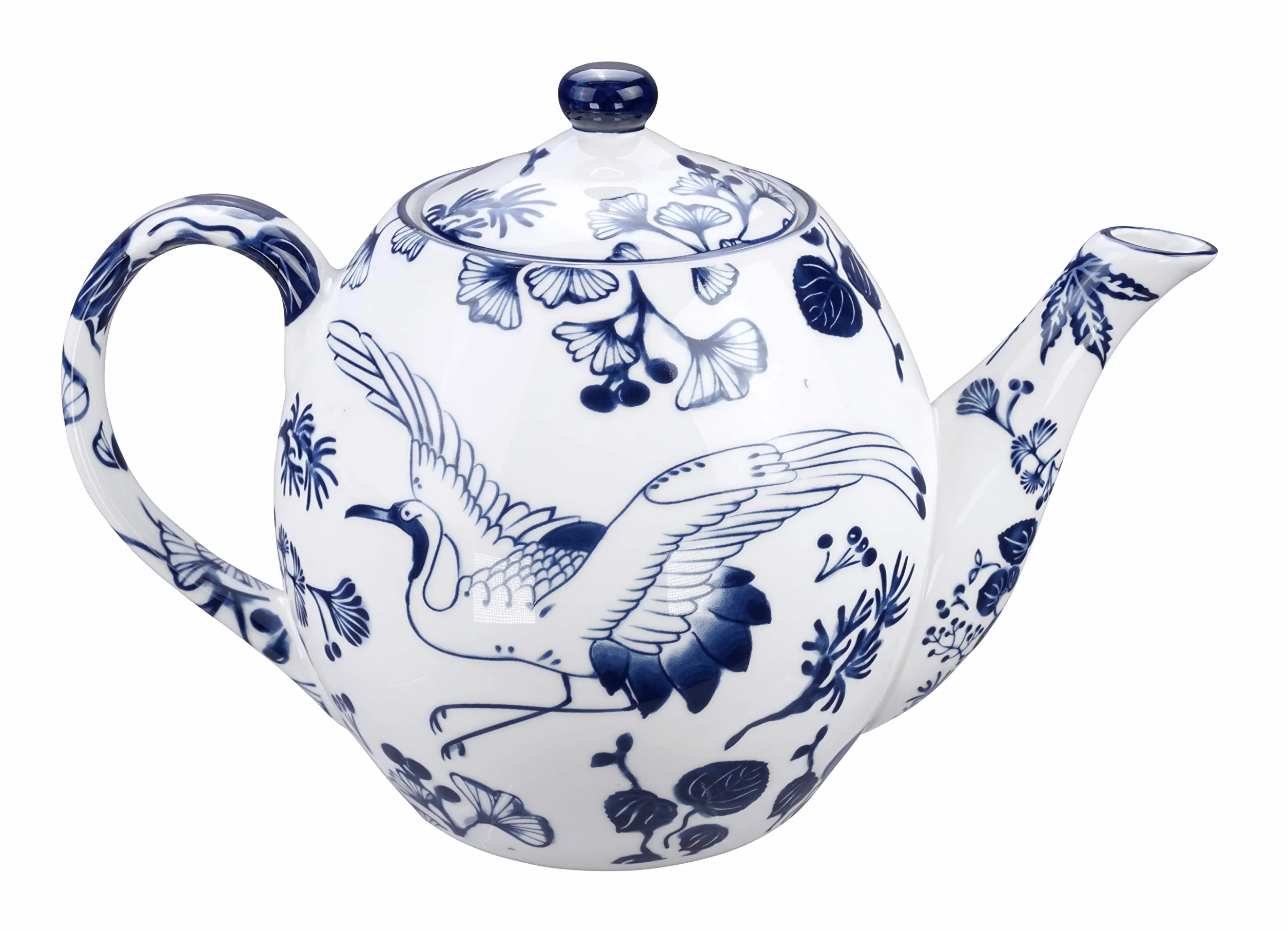TOKYO design studio - 5-częściowy zestaw do herbaty Flora Japonica niebiesko-biały, 1 x dzbanek do herbaty 1,25 l i 4 x filiżanki do herbaty 170 ml, azjatycka porcelana, japoński wzór kwiatowy, w